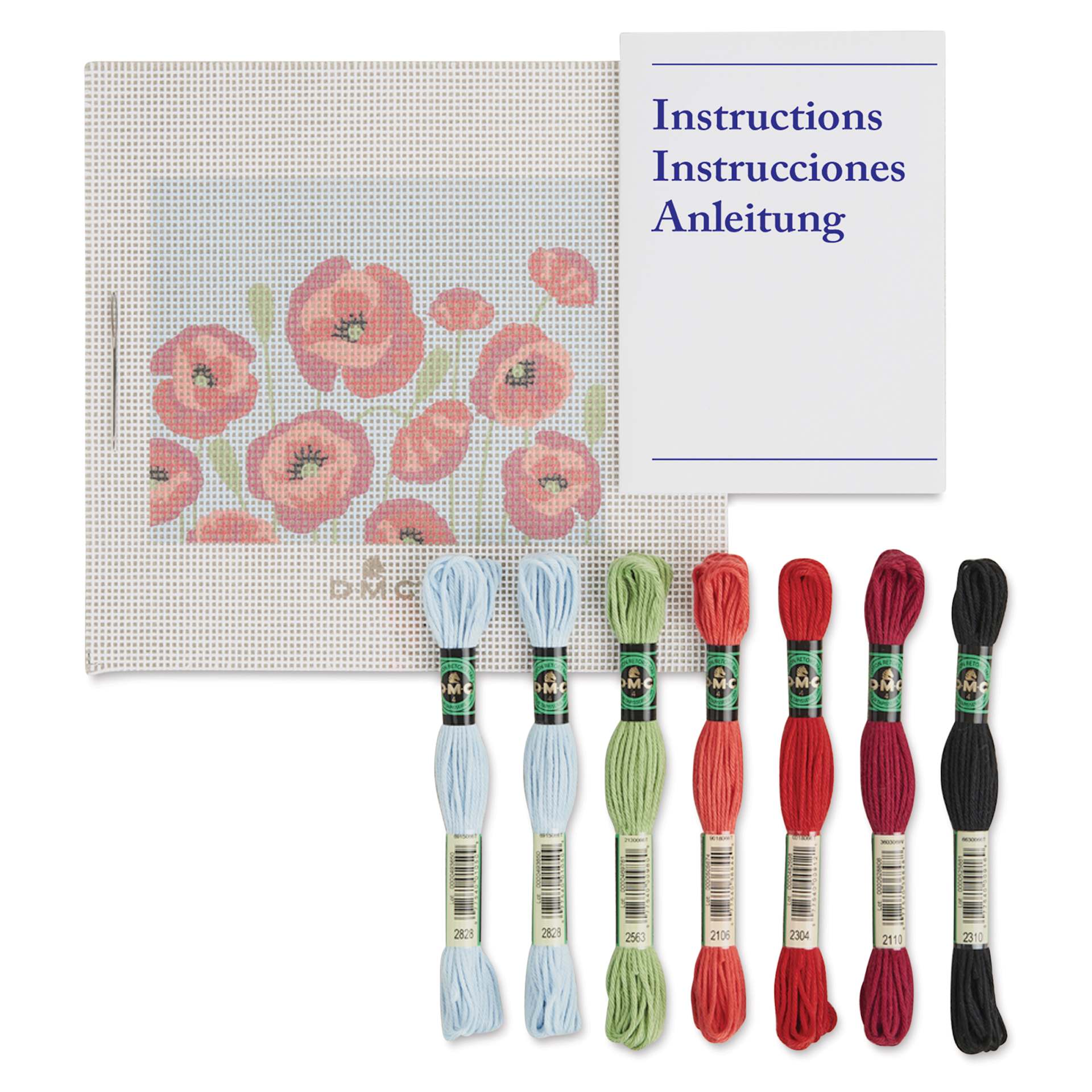 DMC The Designer Collection Easy Tapestry & Needlepoint Kit - Poppy Field, contents