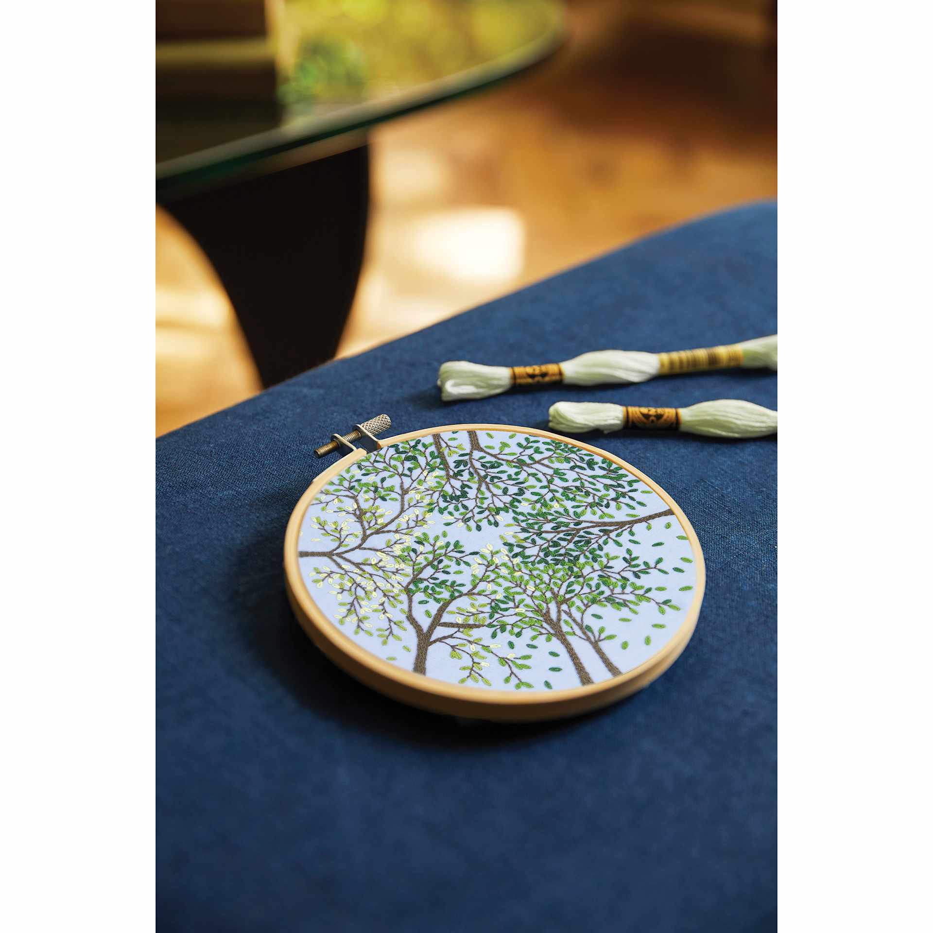 DMC The Designer Collection Embroidery Kits - “Canopy” by Nathalie Weinzaepf, Easy finished example of table