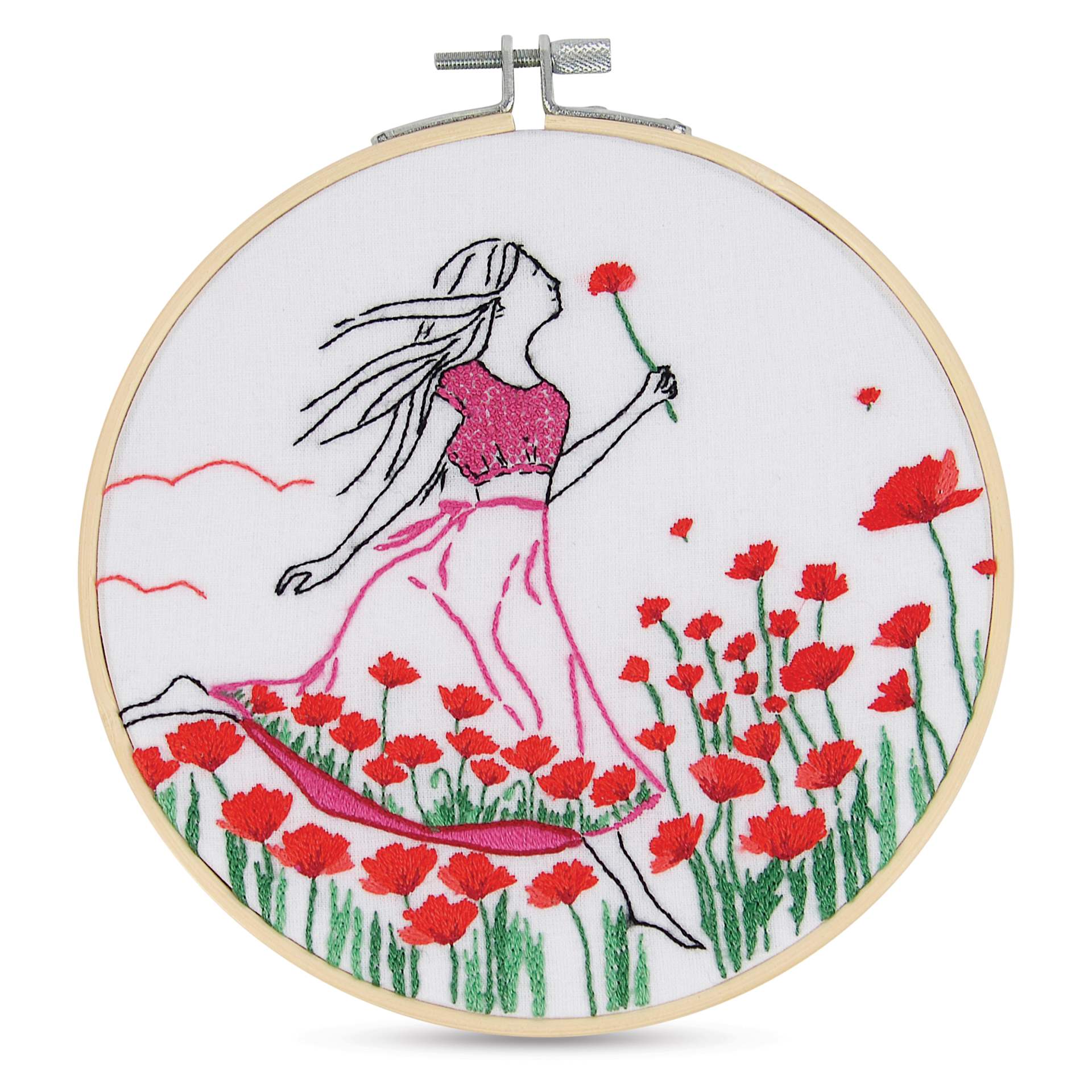 DMC The Designer Collection Embroidery Kits - “Romantic Poppies” by Nathalie Weinzaepflen, Beginner finished example