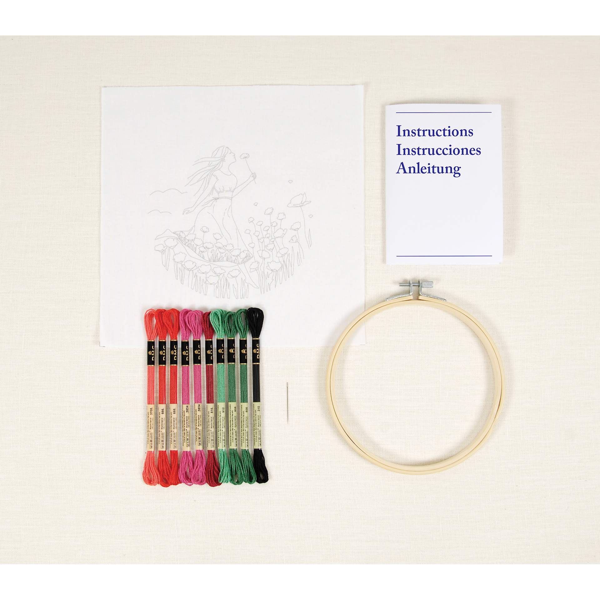 DMC The Designer Collection Embroidery Kits - “Romantic Poppies” by Nathalie Weinzaepflen, Beginner kit components