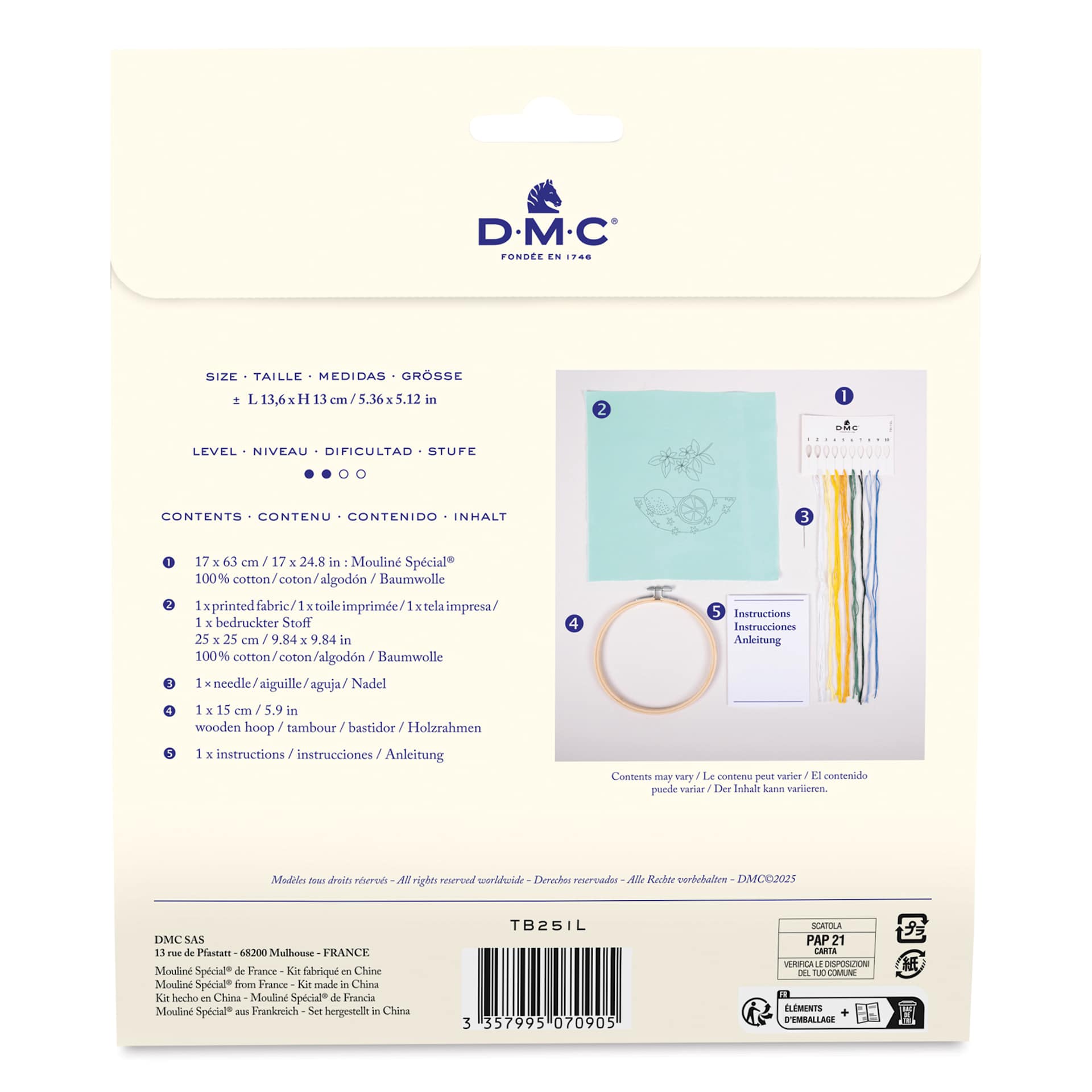 DMC Stitch Kit - Lemons, back of packaging