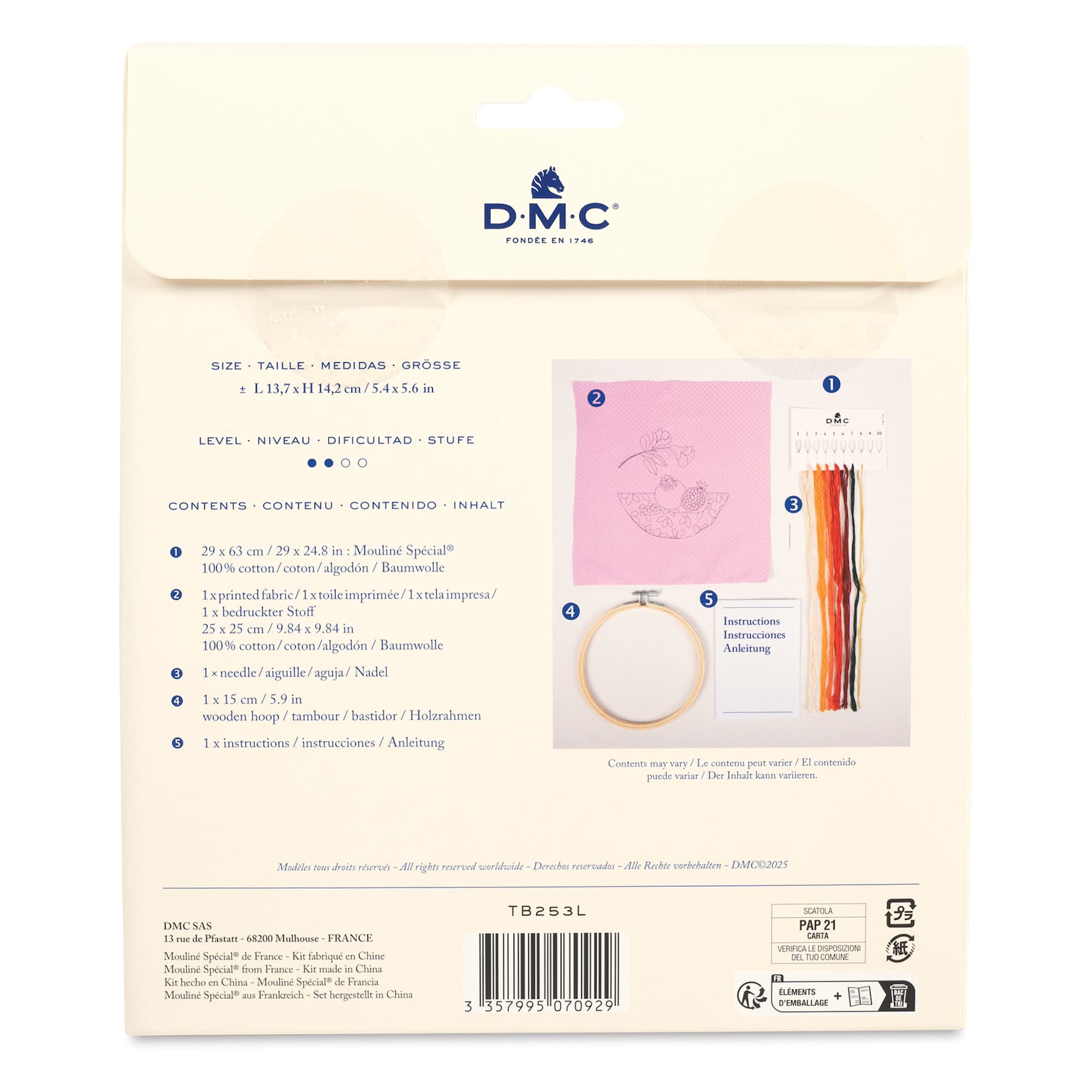 DMC Stitch Kit - Pomegranate, back of packaging