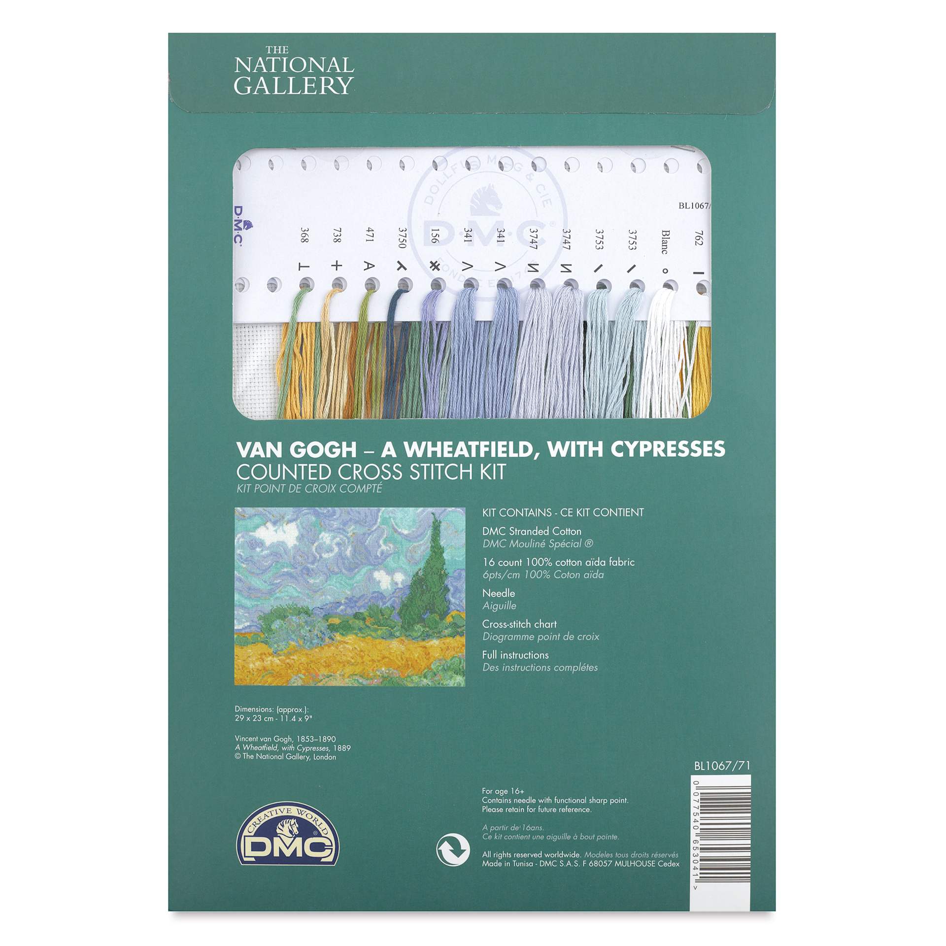 “A Wheatfield, with Cypresses” by Vincent Van Gogh, The National Gallery - back of packaging