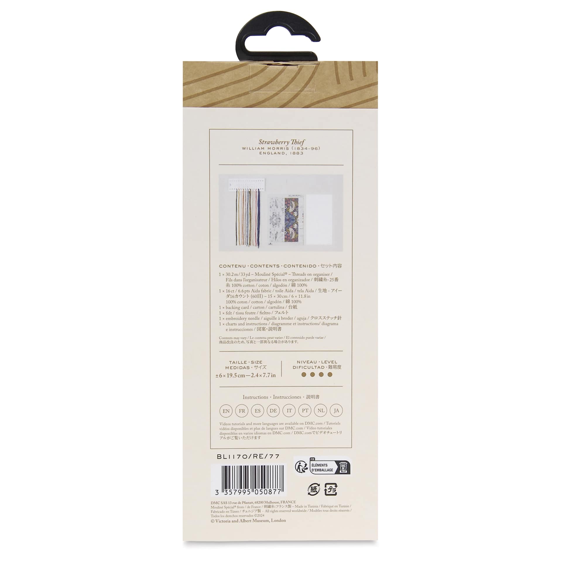 DMC The Masters Collection Cross Stitch Bookmark Kit - "Strawberry Thief" by William Morris back of packaging
