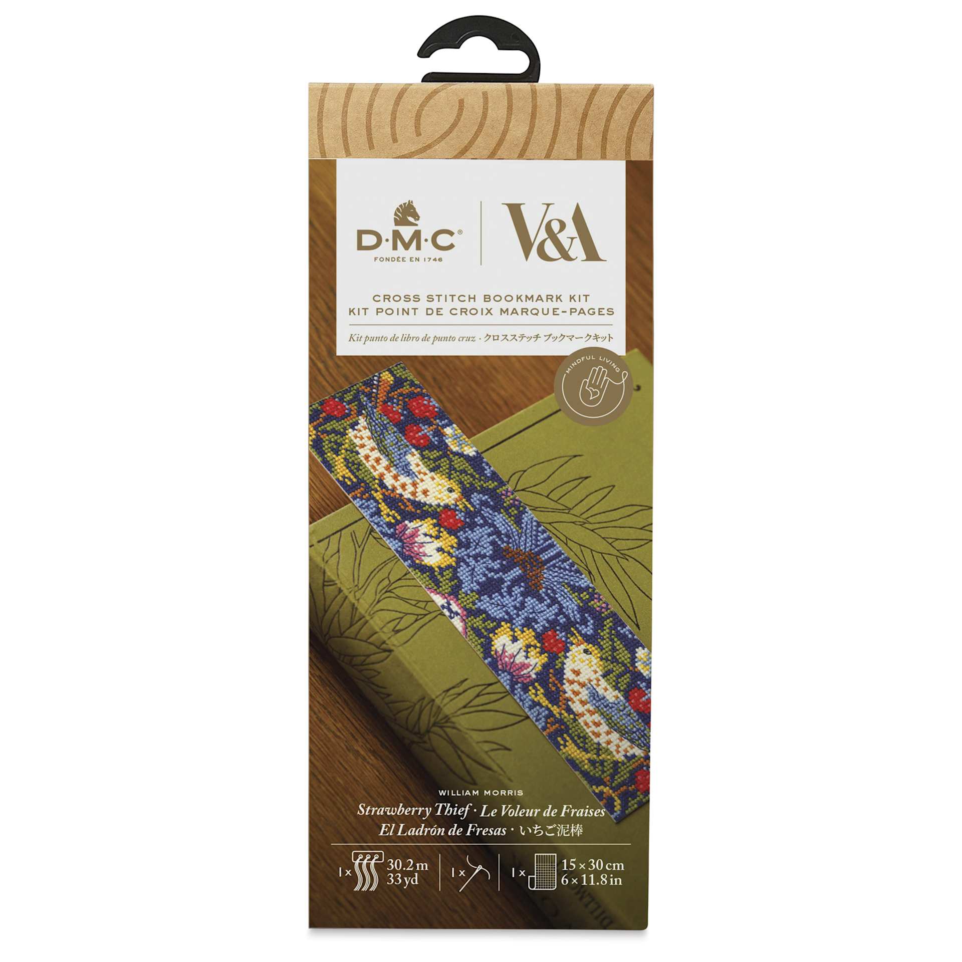 DMC The Masters Collection Cross Stitch Bookmark Kit - "Strawberry Thief" by William Morris front of packaging
