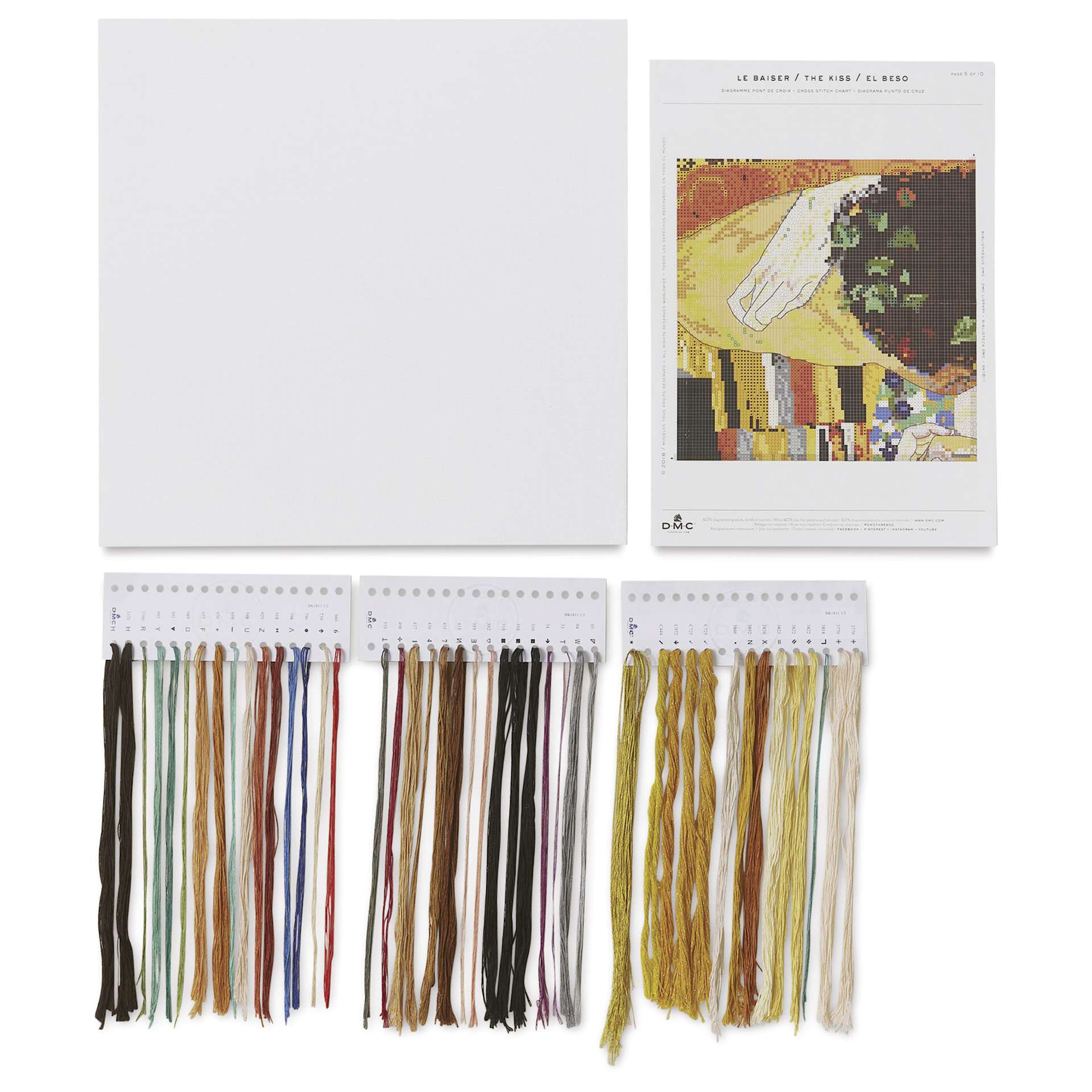DMC The Masters Collection Cross Stitch Kit - “The Kiss” by Gustav Klimt, kit contents