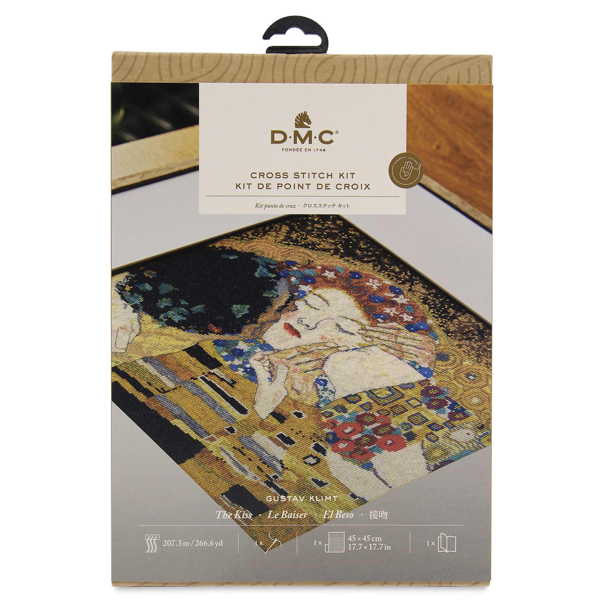 DMC The Masters Collection Cross Stitch Kit - “The Kiss” by Gustav Klimt, front of packaging
