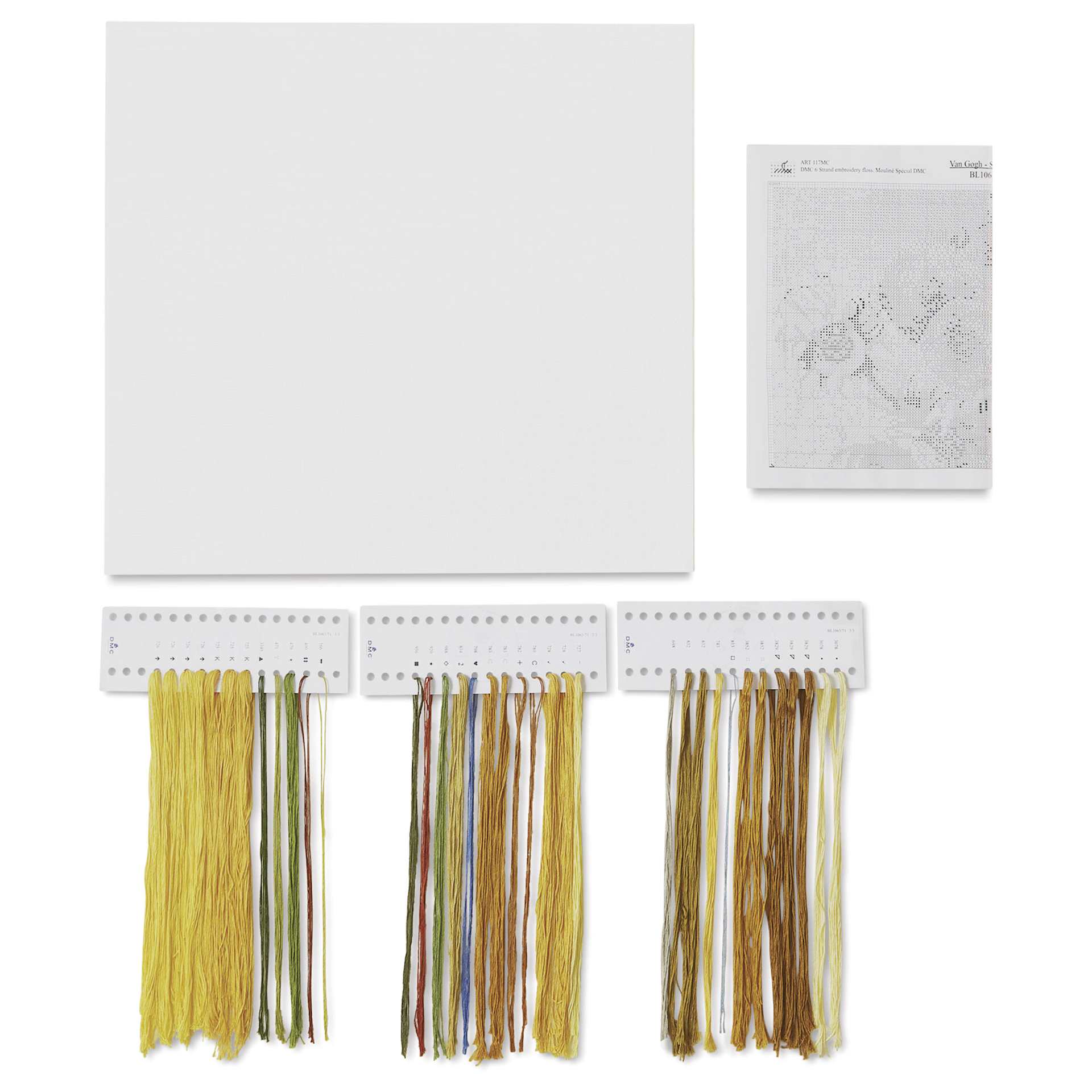 DMC The Masters Collection Cross Stitch Kit - “Sunflowers” by Vincent van Gogh, kit contents