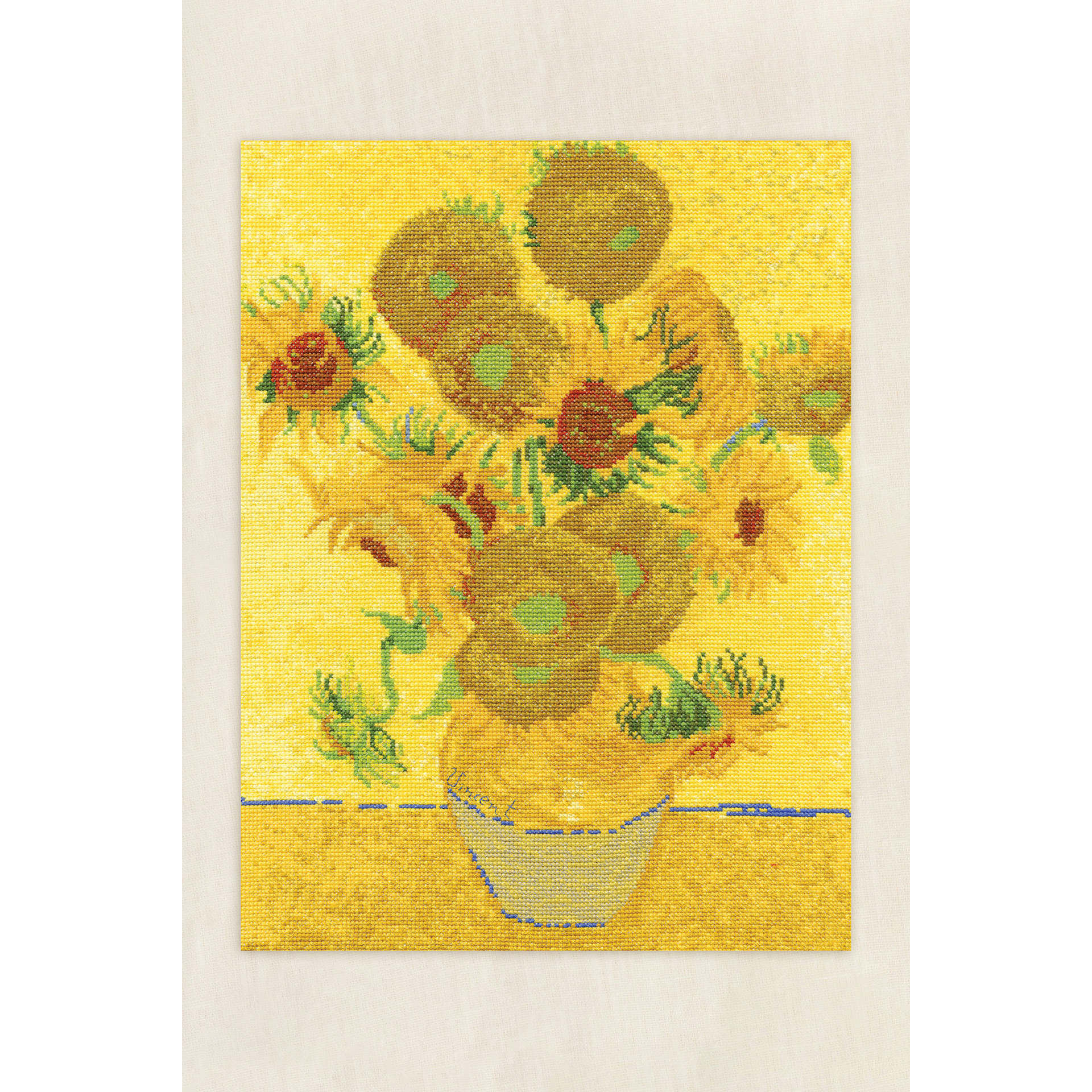 DMC The Masters Collection Cross Stitch Kit - “Sunflowers” by Vincent van Gogh, finished example