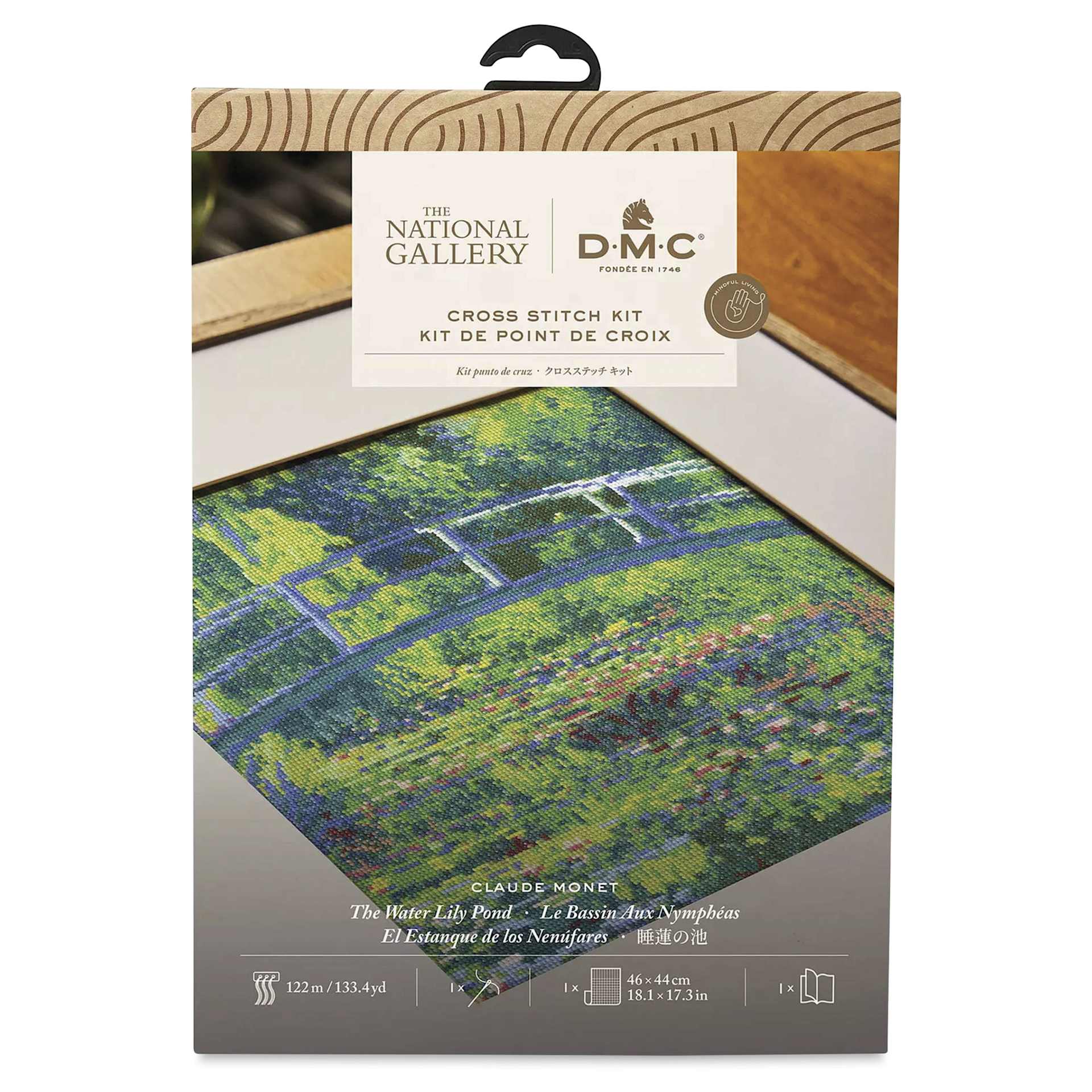 DMC The Masters Collection Cross Stitch Kit - “The Water-Lily Pond” by Claude Monet, front of packaging
