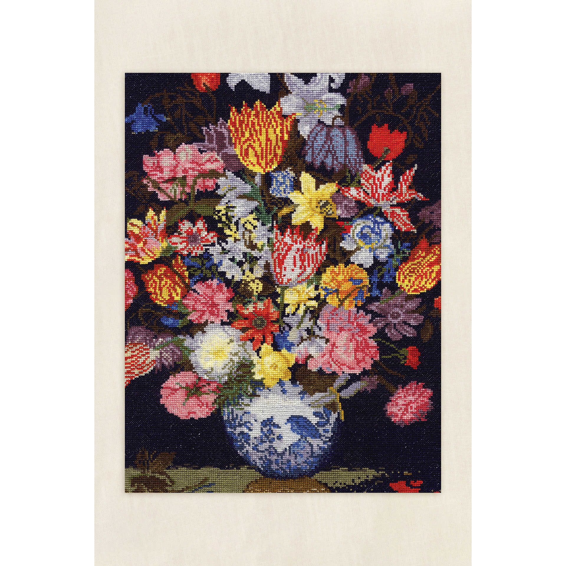 DMC The Masters Collection Cross Stitch Kit - “A Still Life of Flowers” by Ambrosius Bosschaert, finished