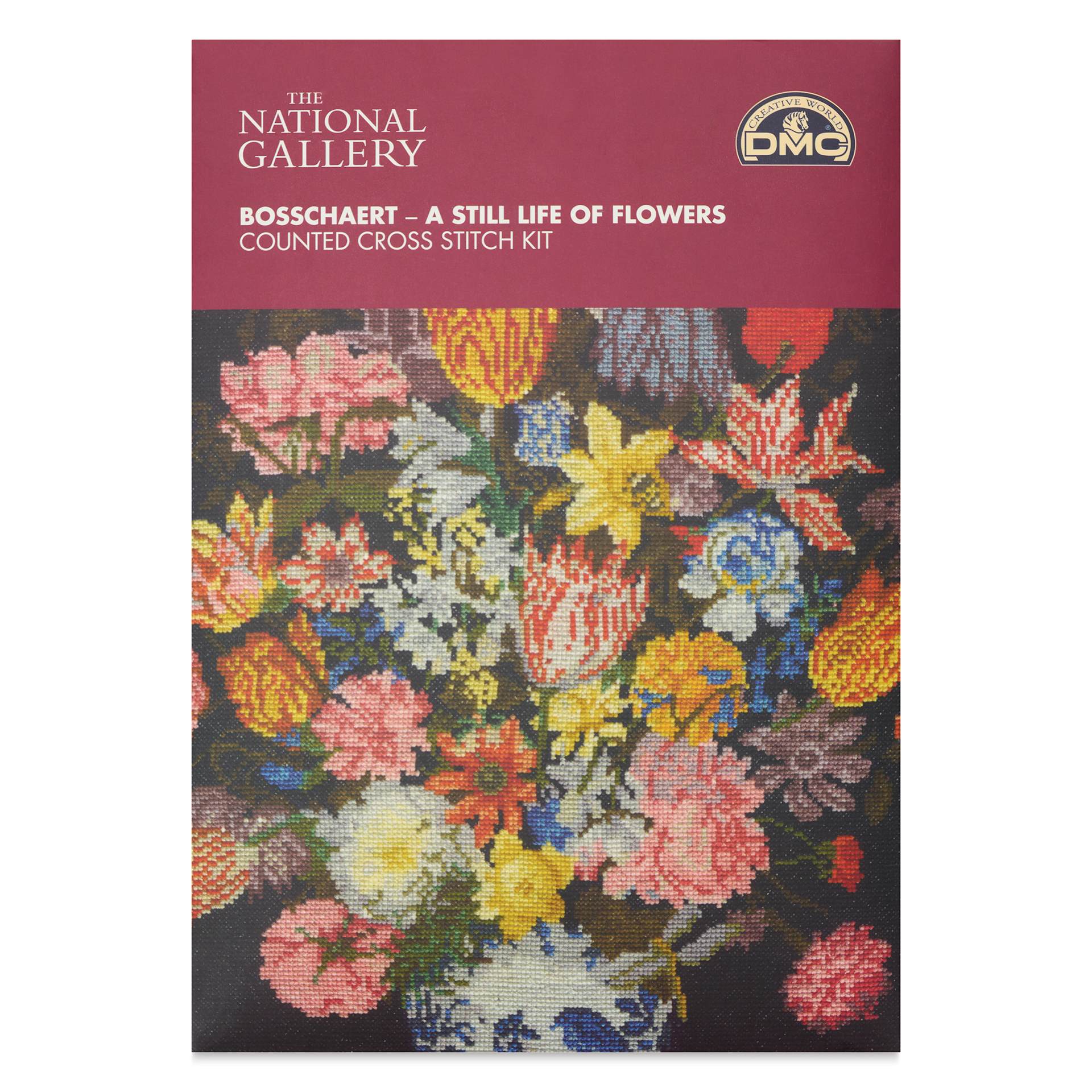 DMC The Masters Collection Cross Stitch Kit - “A Still Life of Flowers” by Ambrosius Bosschaert, packaging