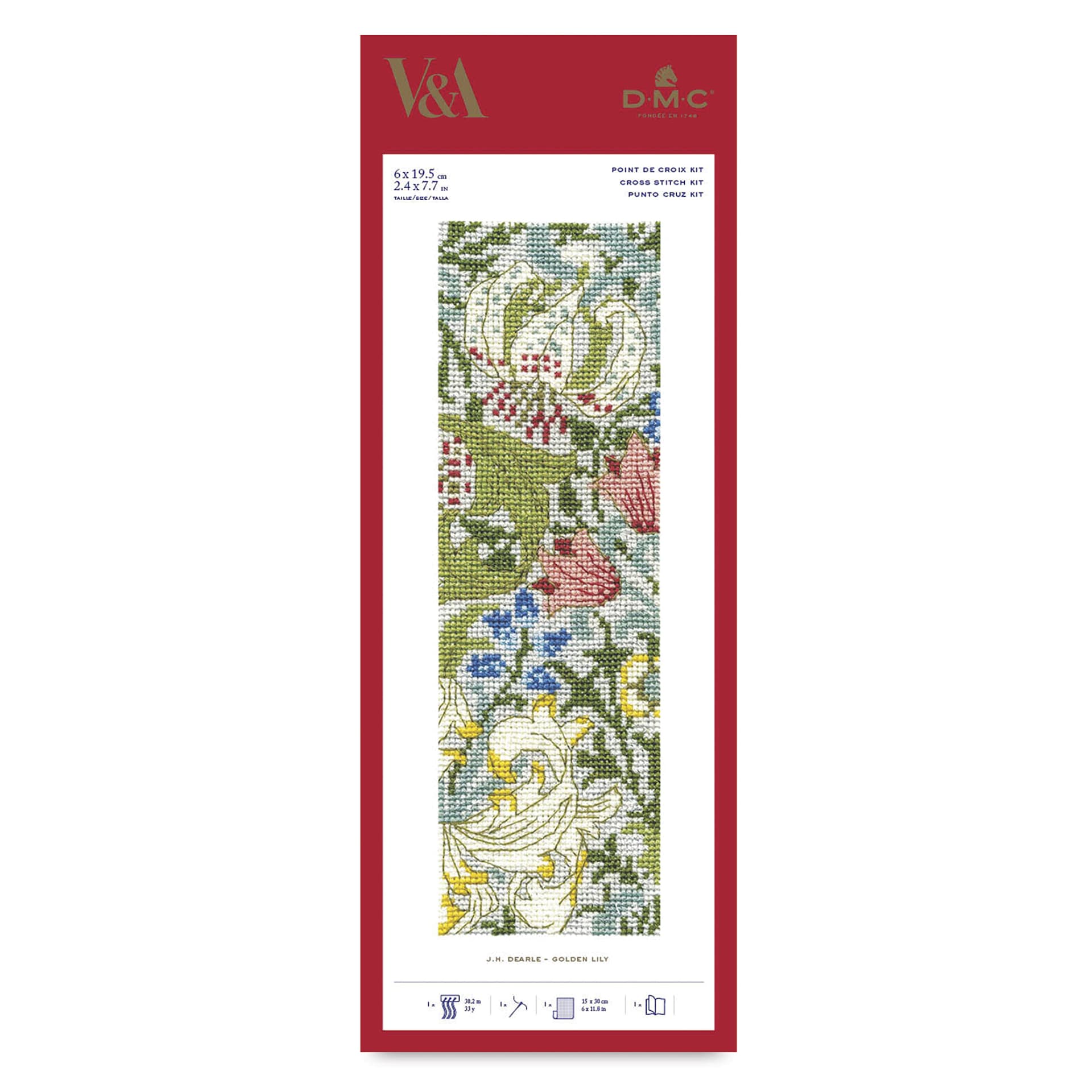 DMC The Masters Collection Cross Stitch Bookmark Kit - "Golden Lily" by J.H. Dearle packaging
