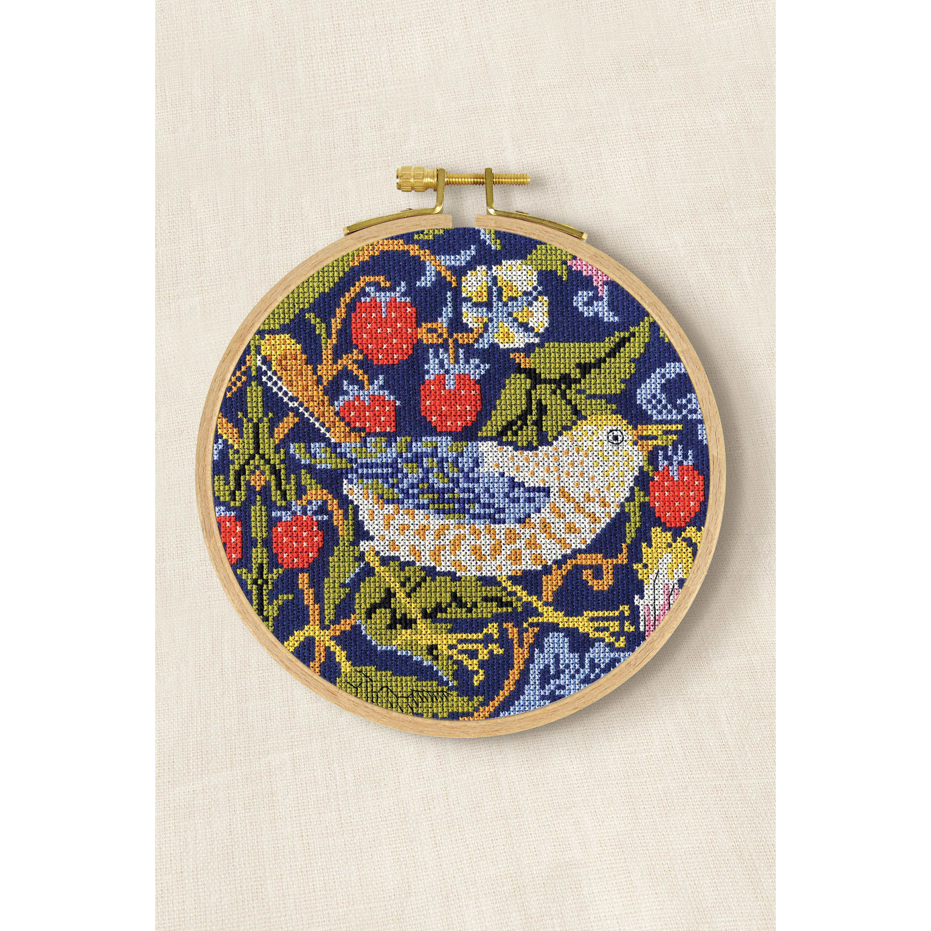 DMC The Masters Collection Cross Stitch Kit - “Strawberry Thief” by William Morris, finished example
