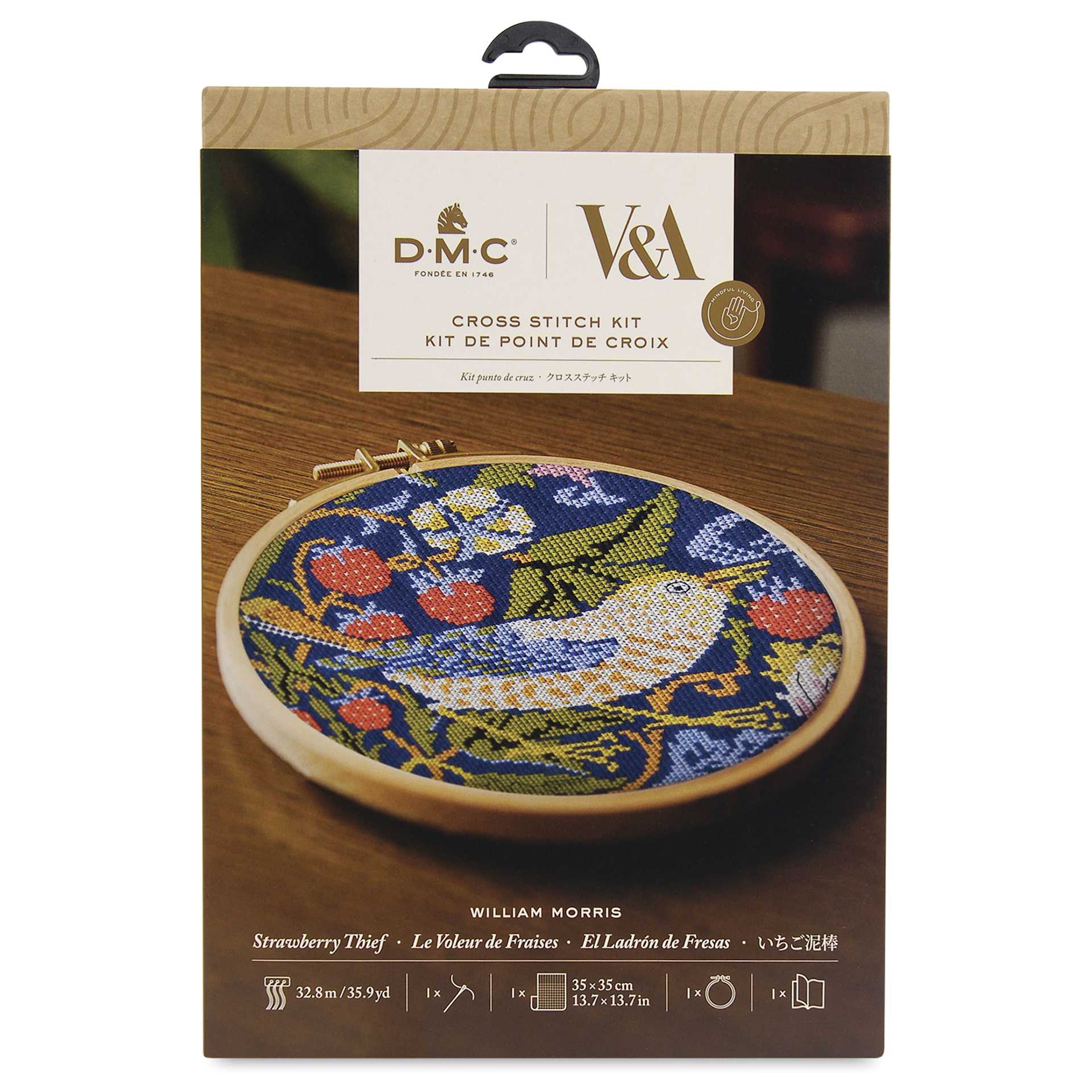 DMC The Masters Collection Cross Stitch Kit - “Strawberry Thief” by William Morris, front of packaging