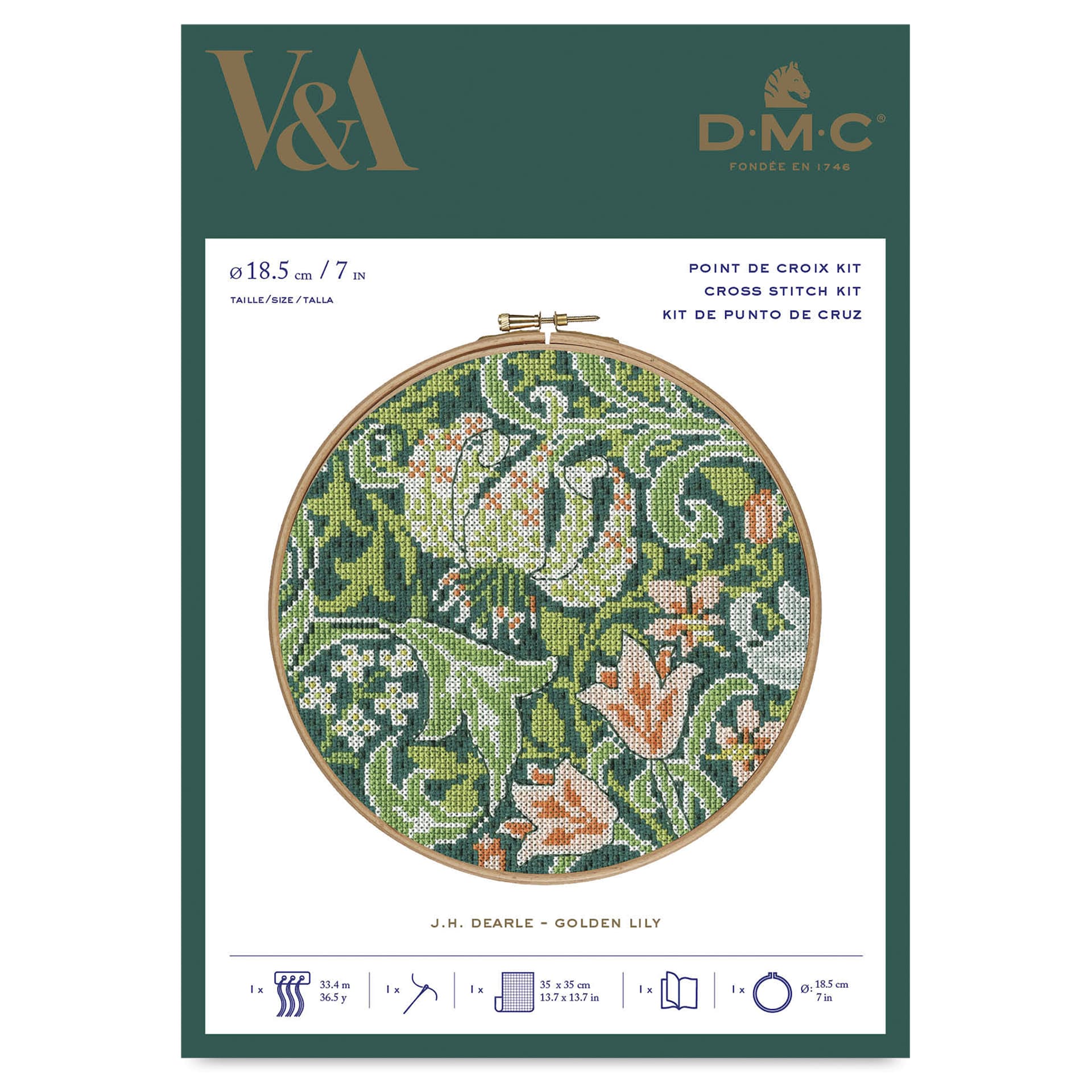DMC The Masters Collection Cross Stitch Kit - “Golden Lily” by J.H. Dearle, front of packaging