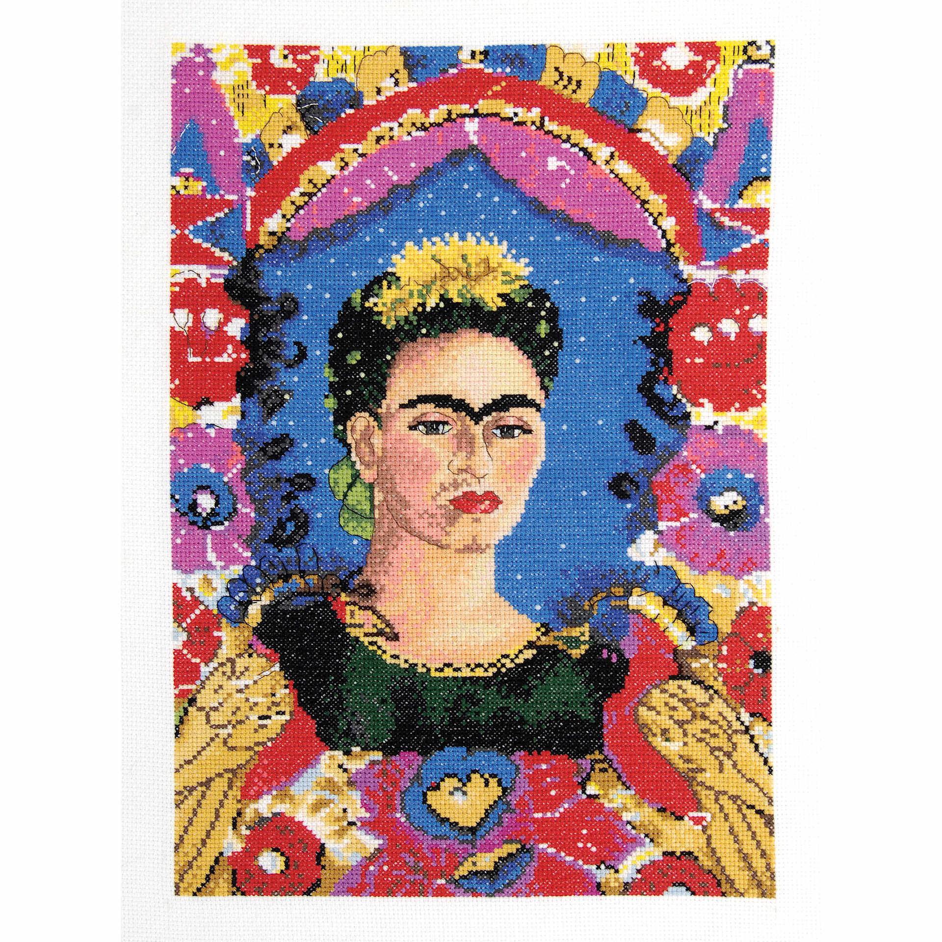 DMC The Masters Collection Cross Stitch Kit - “The Frame” by Frida Kahlo, Musée National d'Art Moderne finished example