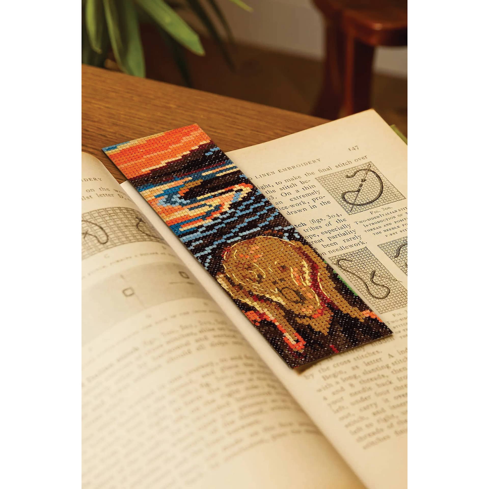 DMC The Masters Collection Cross Stitch Bookmark Kit - "The Scream" by Edvard Munch in book