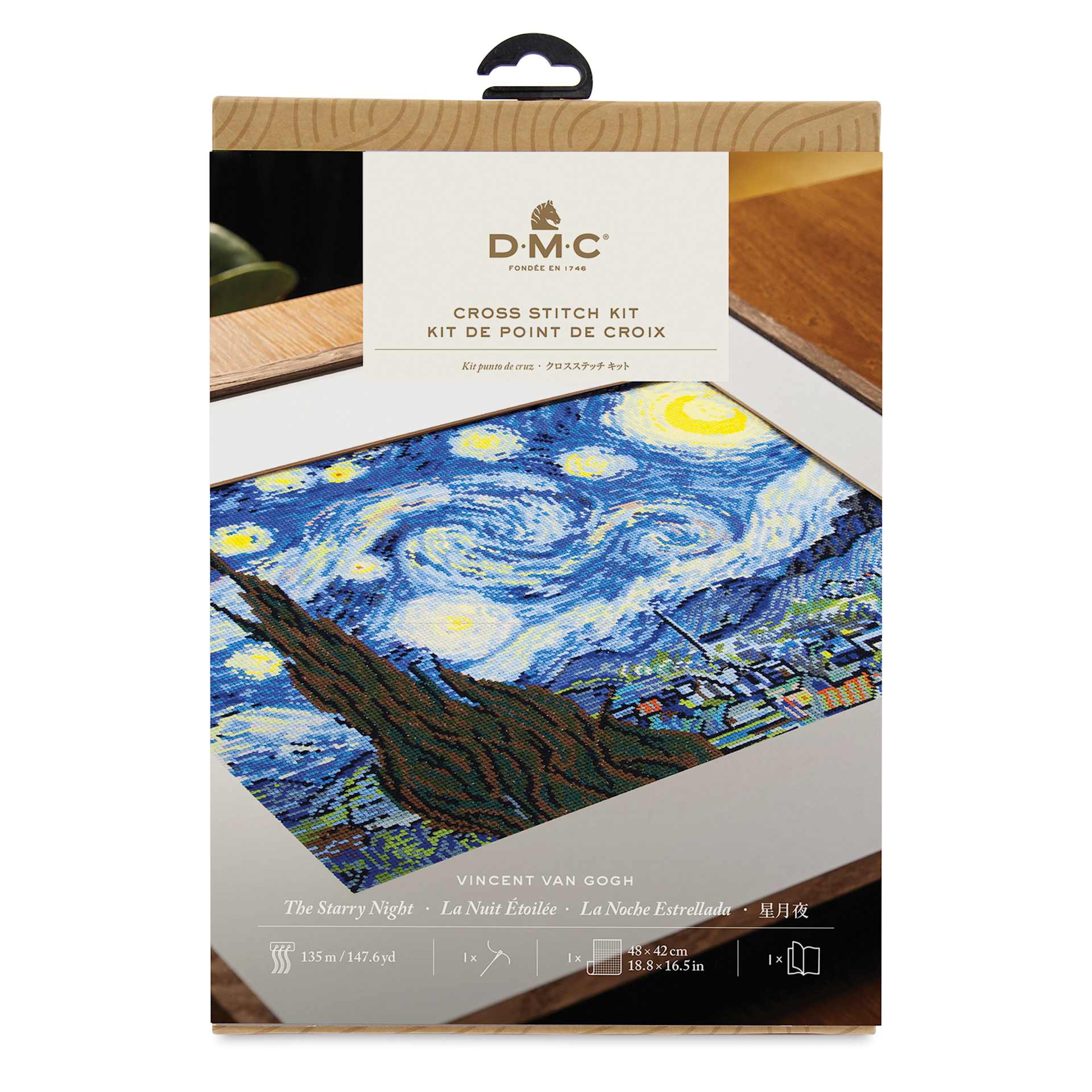 DMC The Masters Collection Cross Stitch Kit - “The Starry Night” by Vincent van Gogh front of packaging