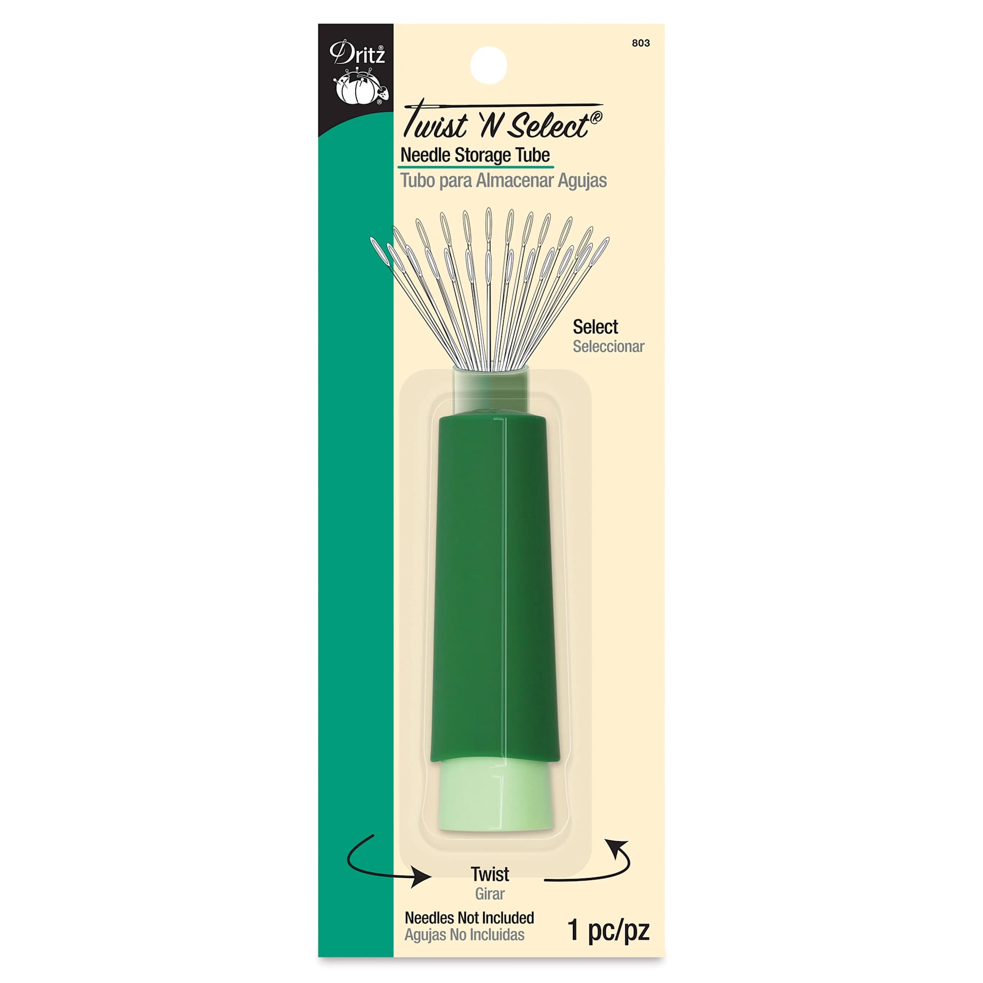 Dritz Twist N Select Needle Storage Tube - front of packaging