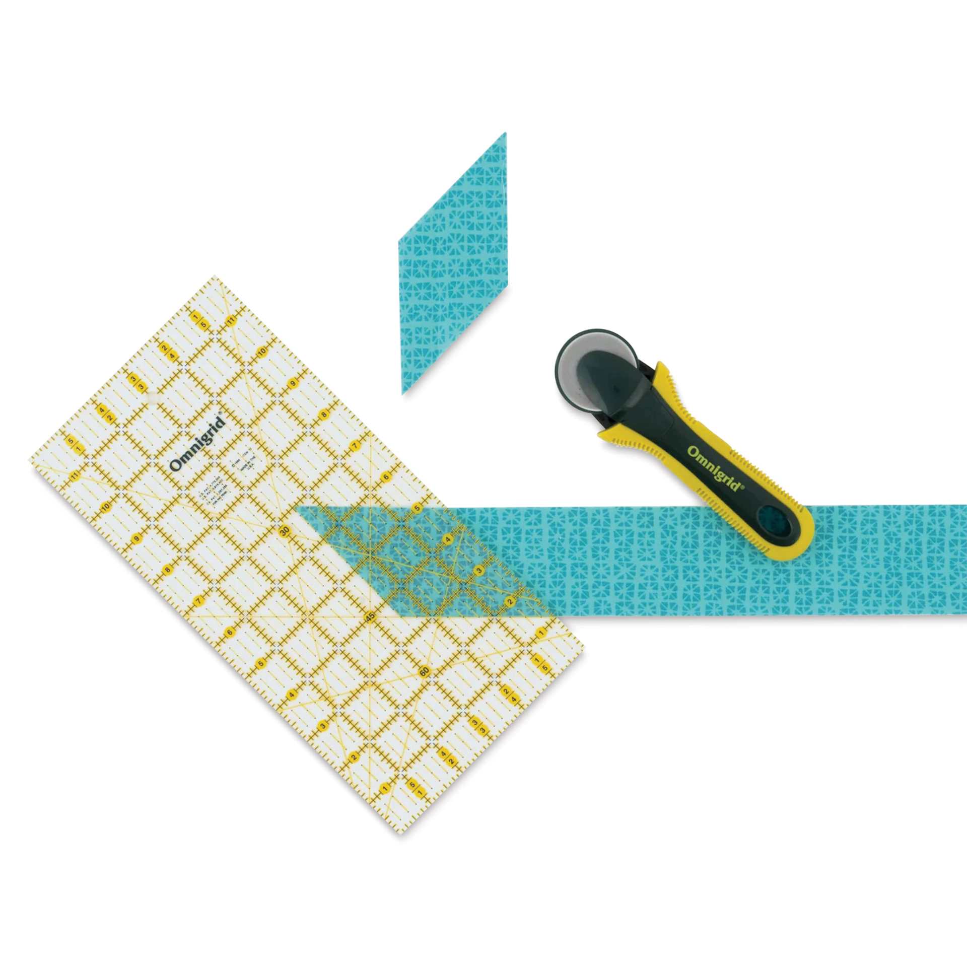 Omnigrid Rectangle Ruler - 6" x 12" - in use with fabric and cutter (not included)