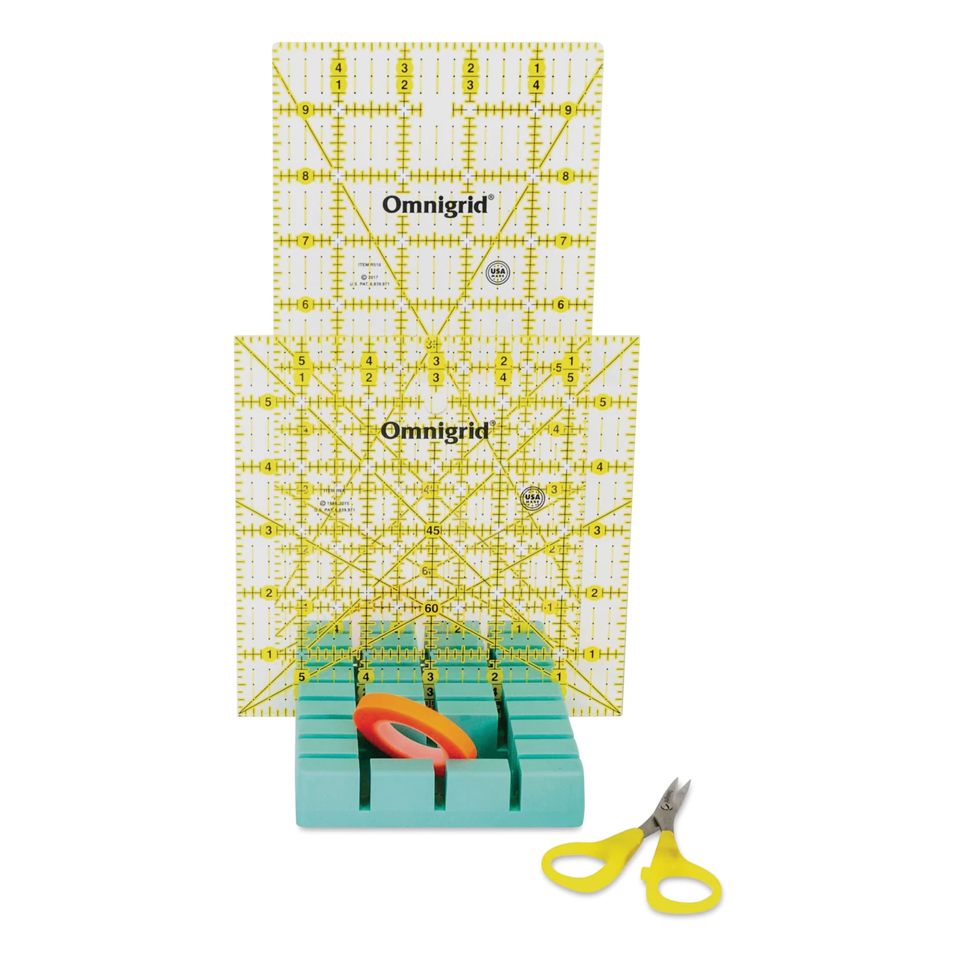 Omnigrid OmniRack Ruler Storage - Mini, 4" x 5-5/8" x 7/8" - in use (rulers and materials not included)
