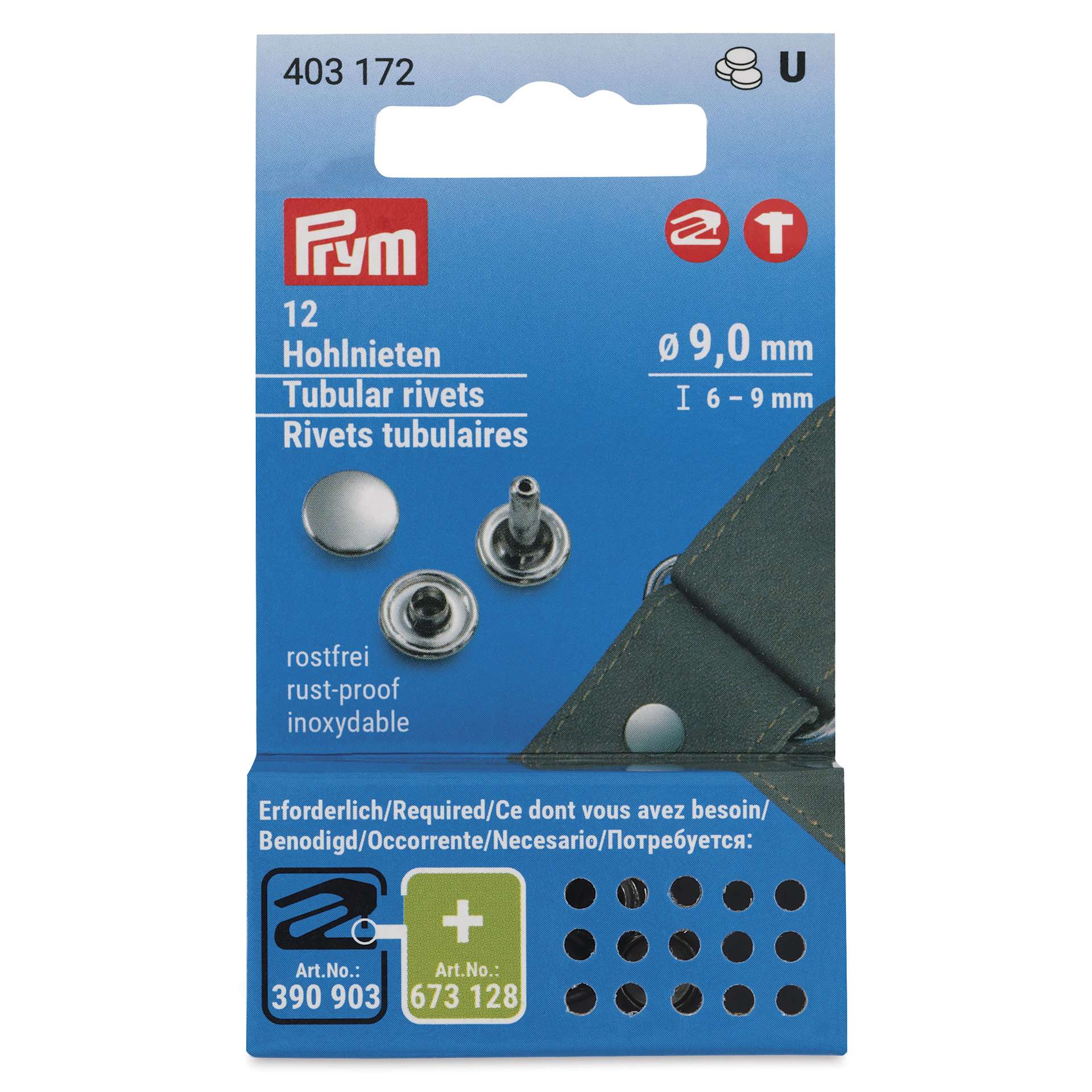 Prym Vario Creative Tubular Rivets - 4 - 6 mm Thick Fabric, Pkg of 20, 9 mm Dia. - front of packaging