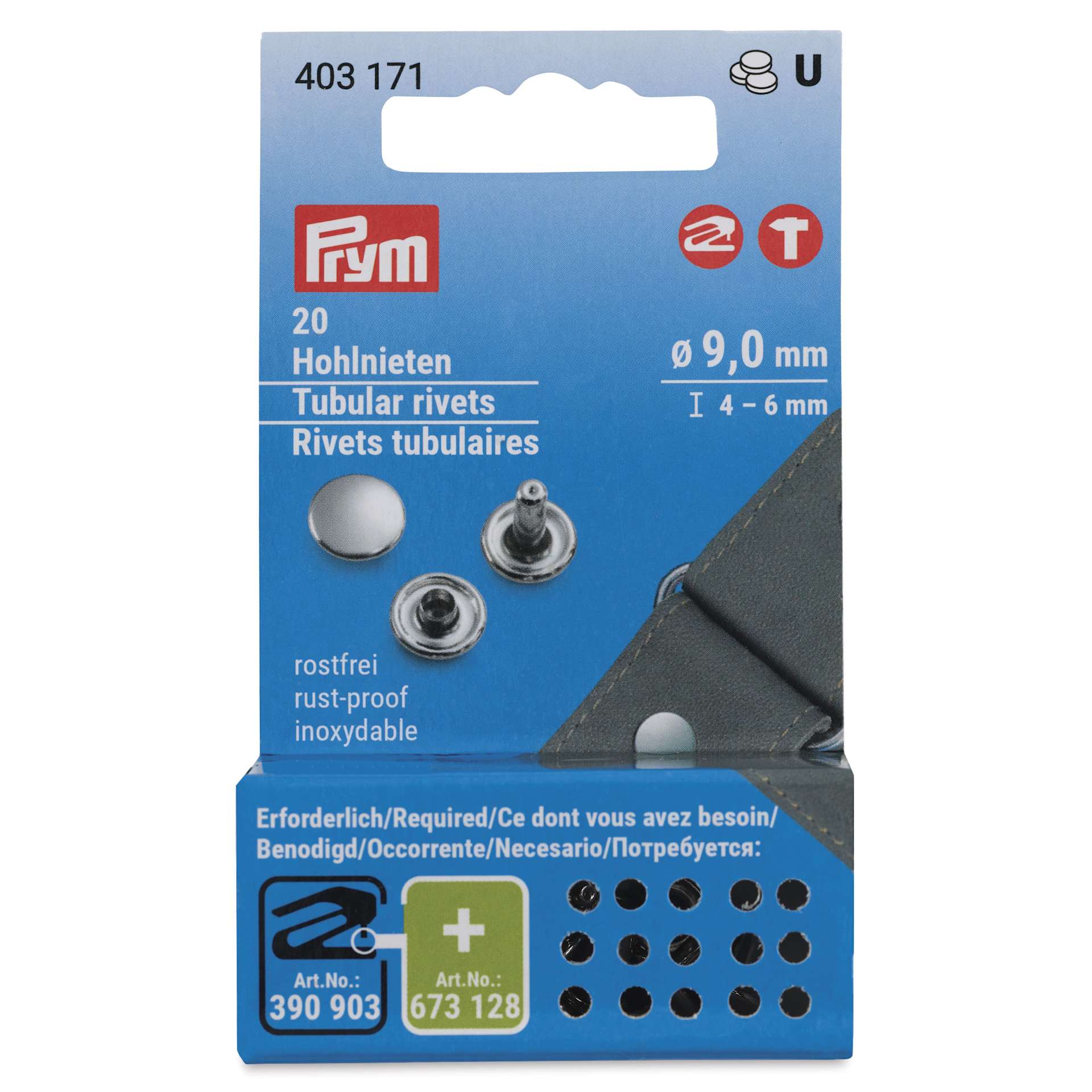 Prym Vario Creative Tubular Rivets - 6 - 9 mm Thick Fabric, Pkg of 12, 9 mm Dia. - front of packaging