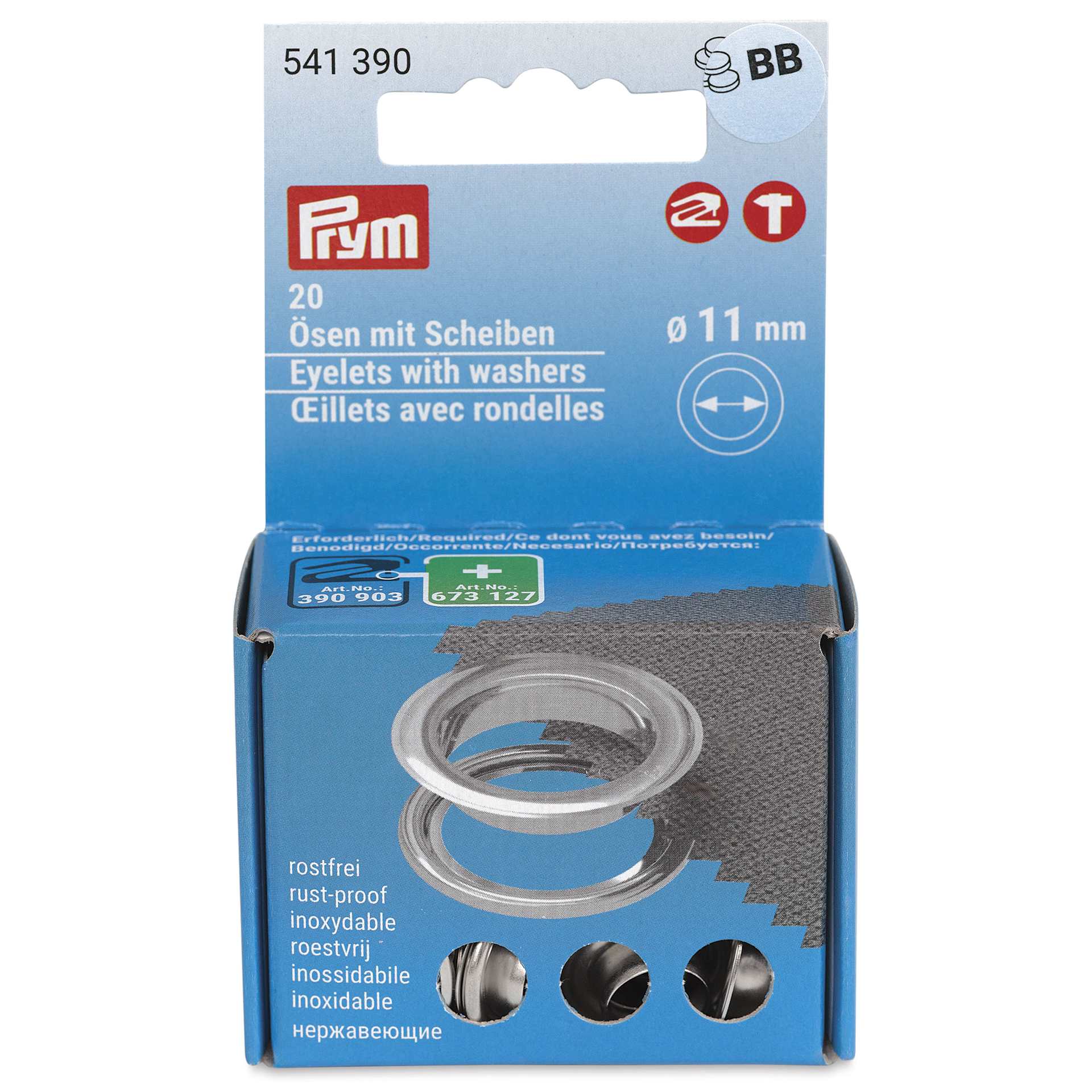 Prym Vario Creative Eyelets with Washers - Pkg of 20, Silver, 11 mm Dia. - front of packaging