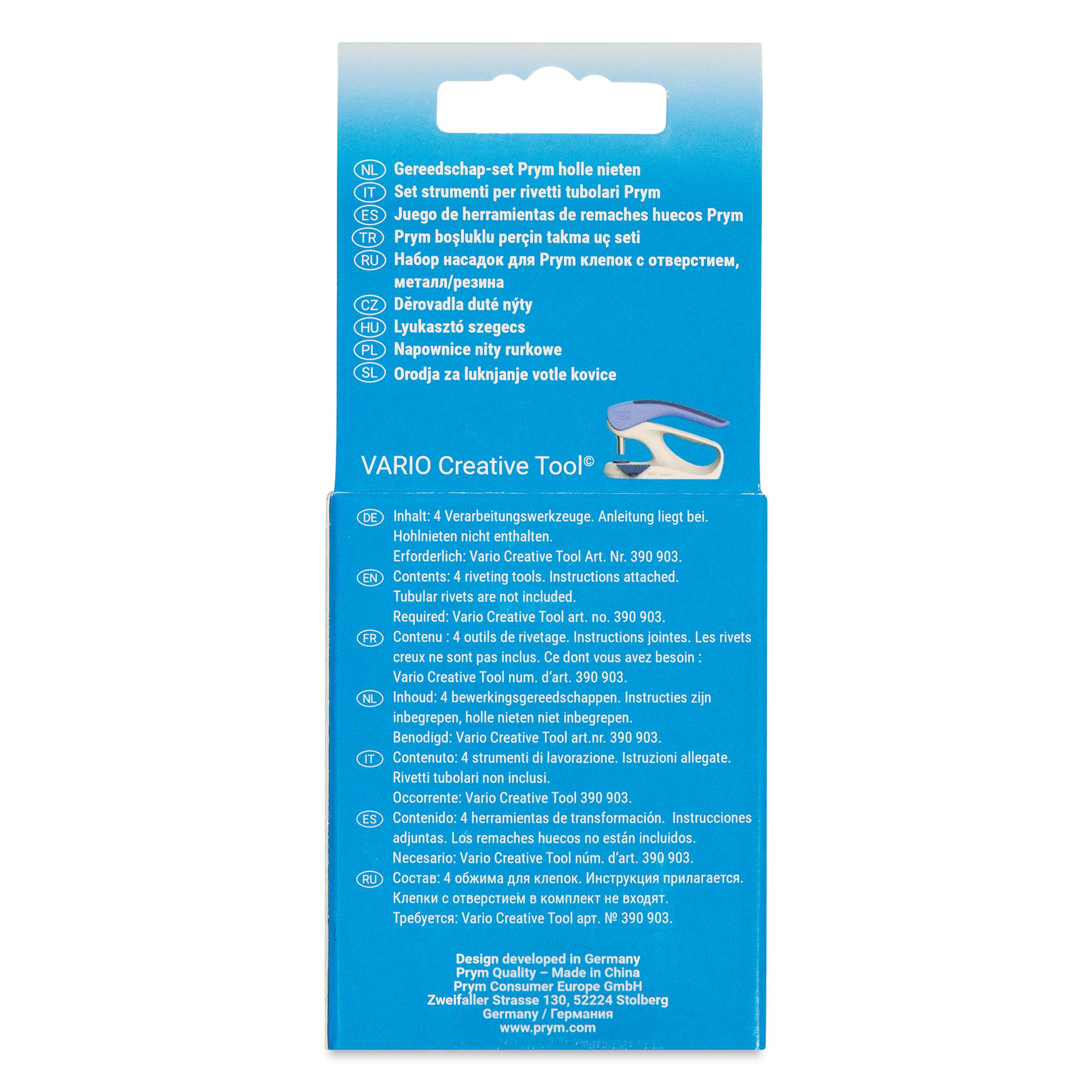 Prym Vario Creative Tubular Rivet Tools - Set of 4 - back of packaging