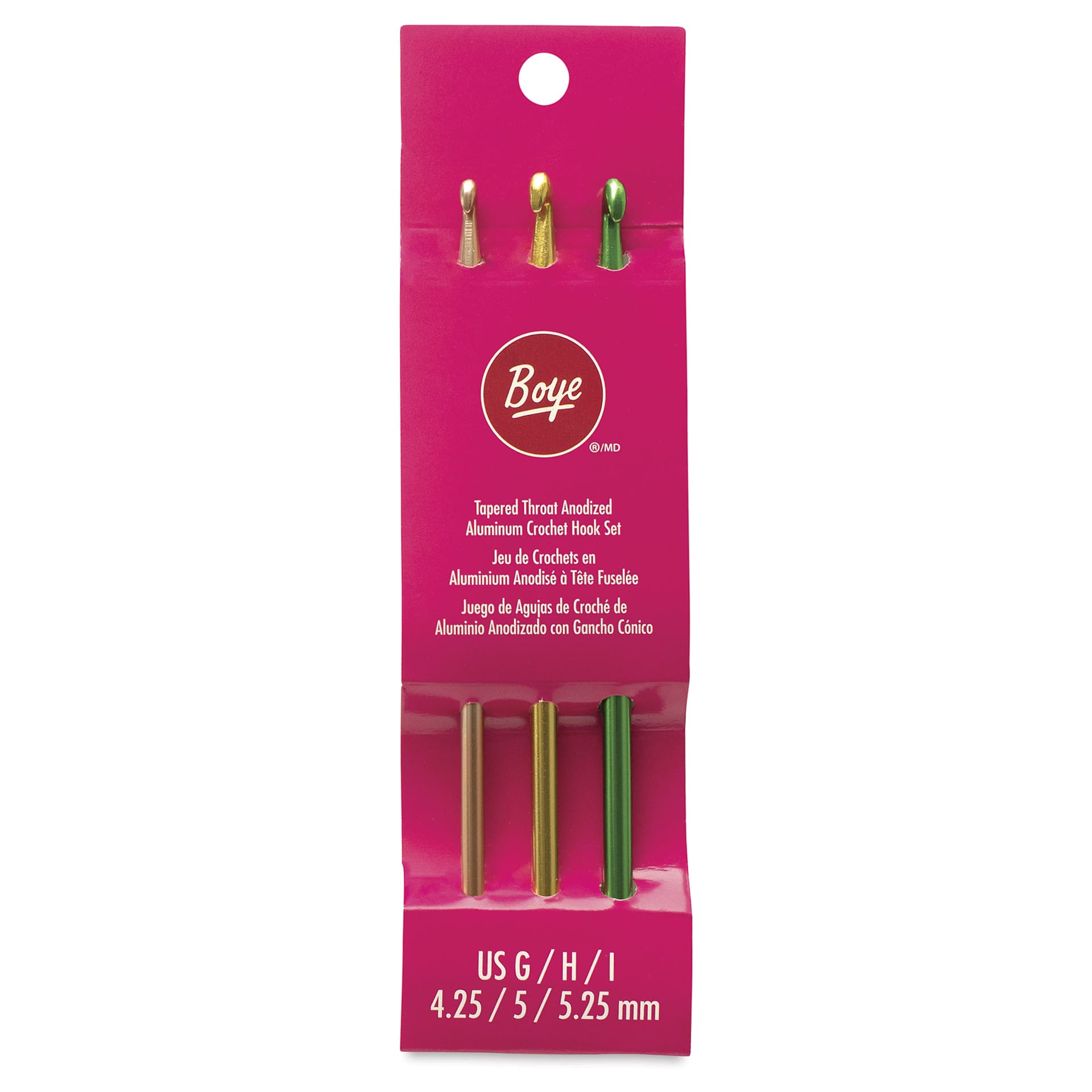 Boye Aluminum Crochet Hooks - Set of 3, US G/H/I - front of packaging