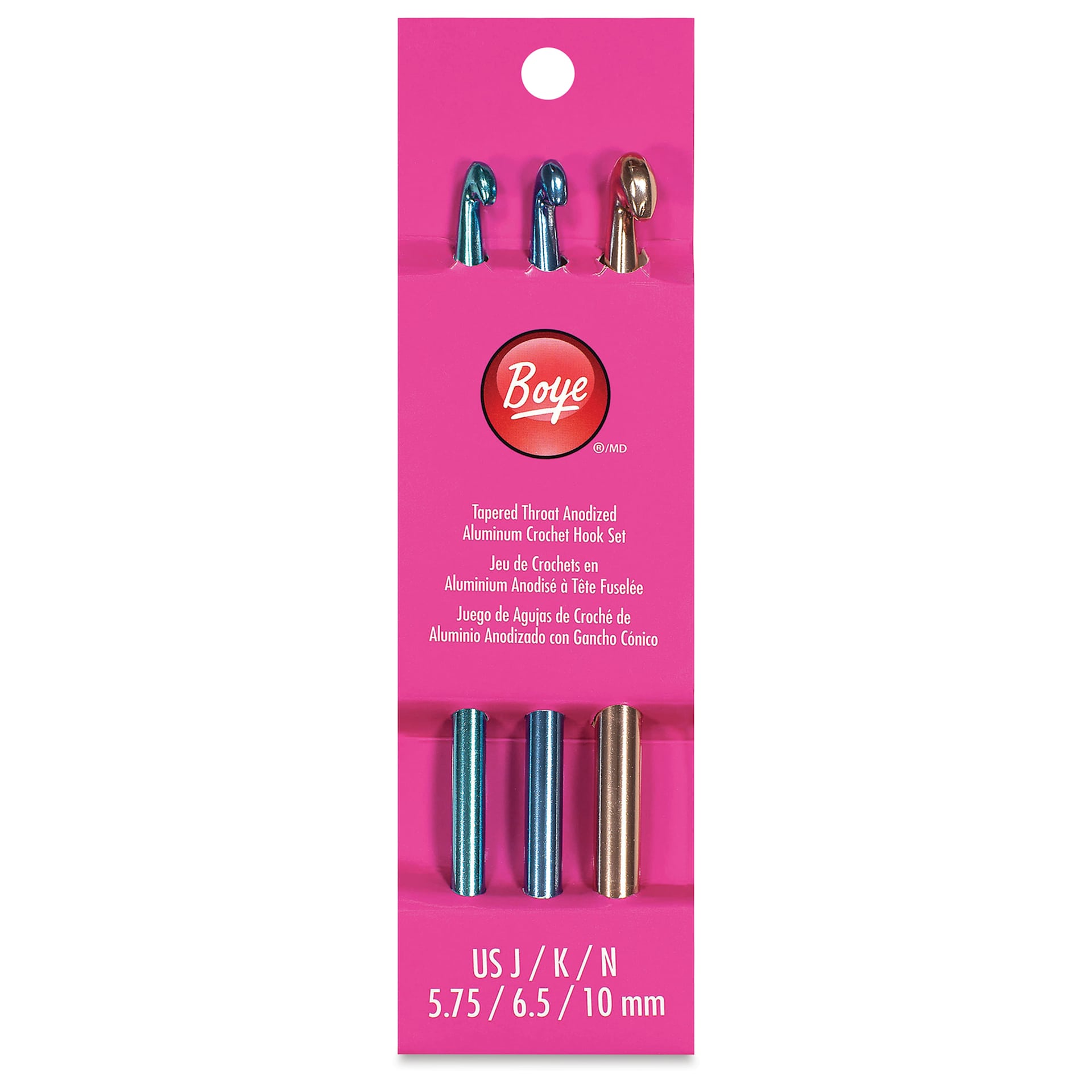 Boye Aluminum Crochet Hooks - Set of 3, US J/K/N - front of packaging