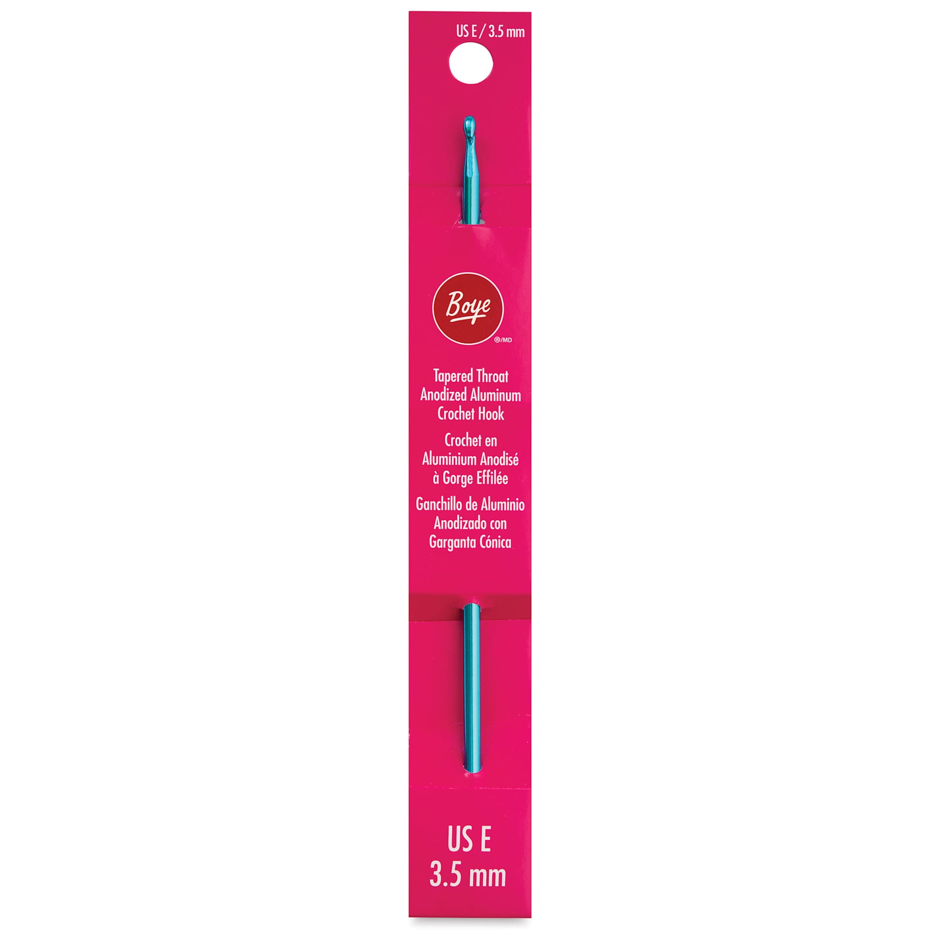 Boye Aluminum Crochet Hook - US E, 6" - front of packaging