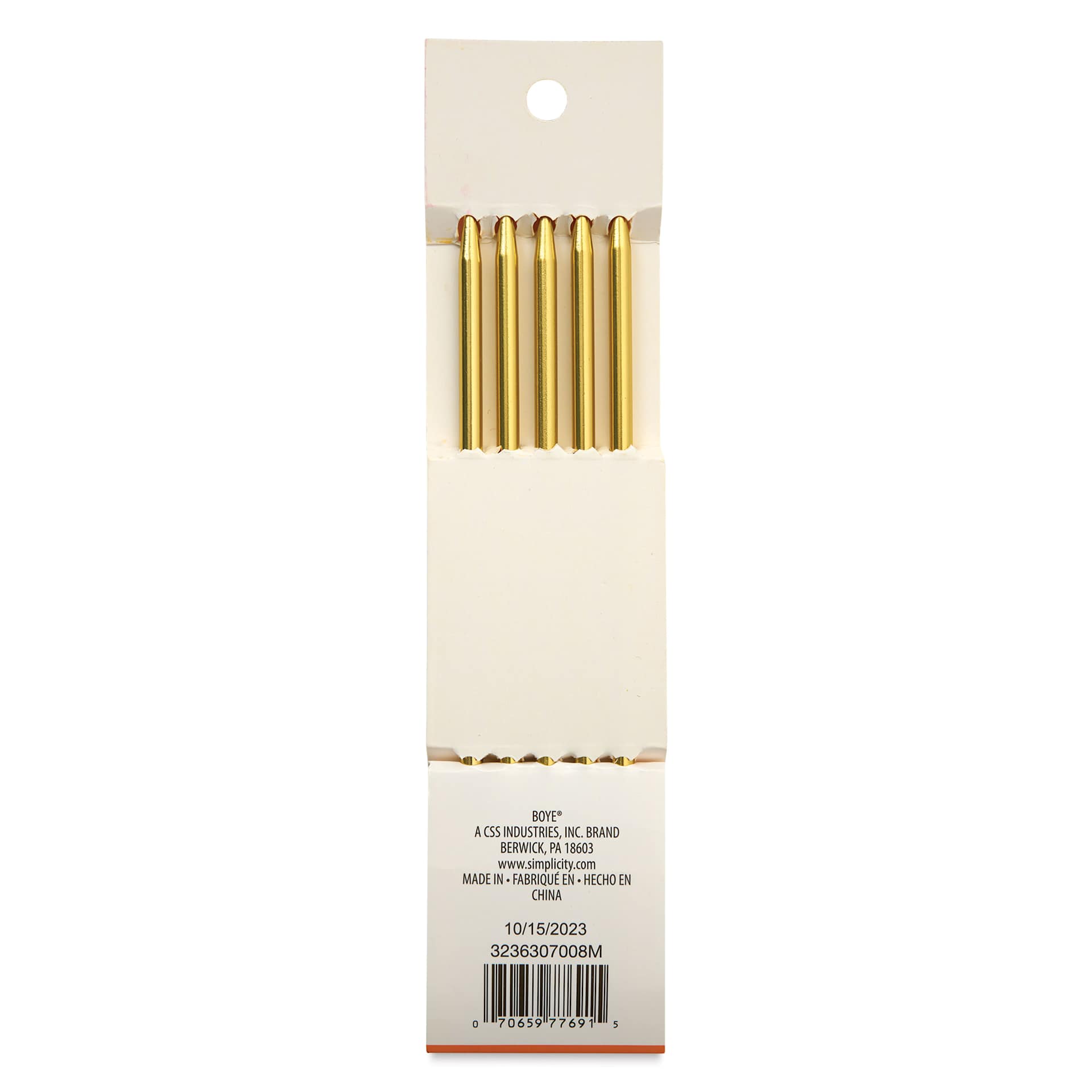 Boye Aluminum Doublepoint Knitting Needles - Pkg of 5, US 8, 7" - back of packaging