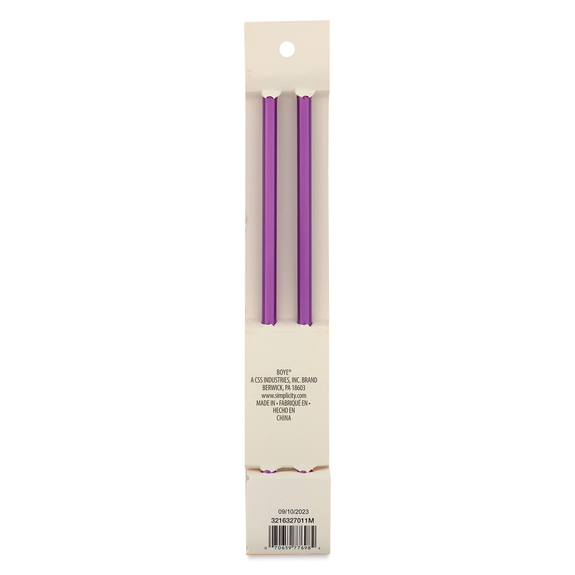 Boye Aluminum Knitting Needles - US 11, 10" - back of packaging