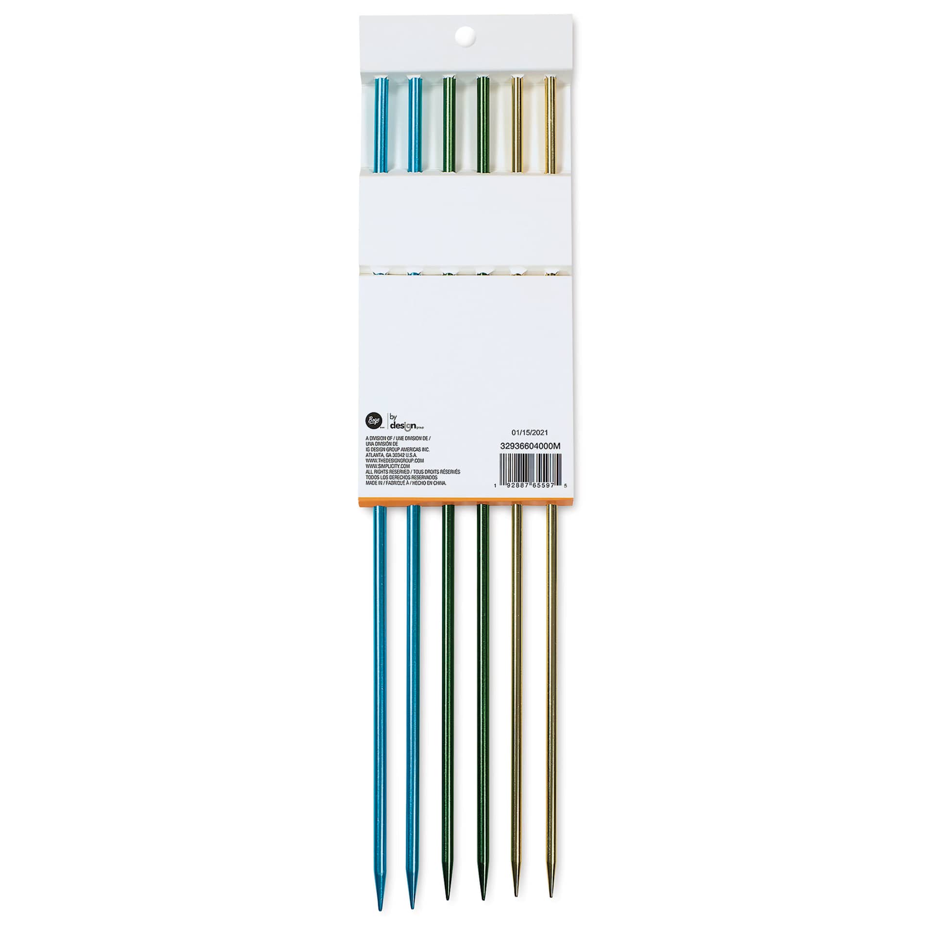 Boye Aluminum Knitting Needles - Set of 3, US 8/9/10, 14" - back of packaging