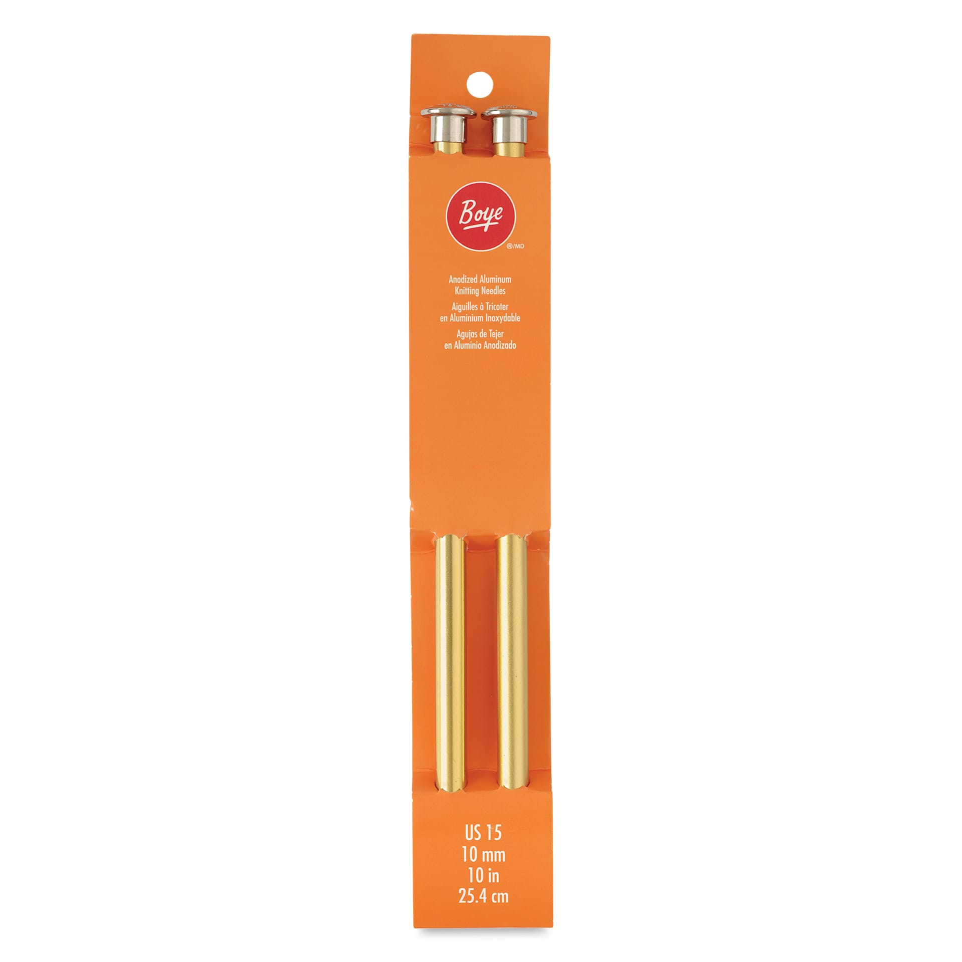 Boye Aluminum Knitting Needles - US 15, 10" - front of packaging