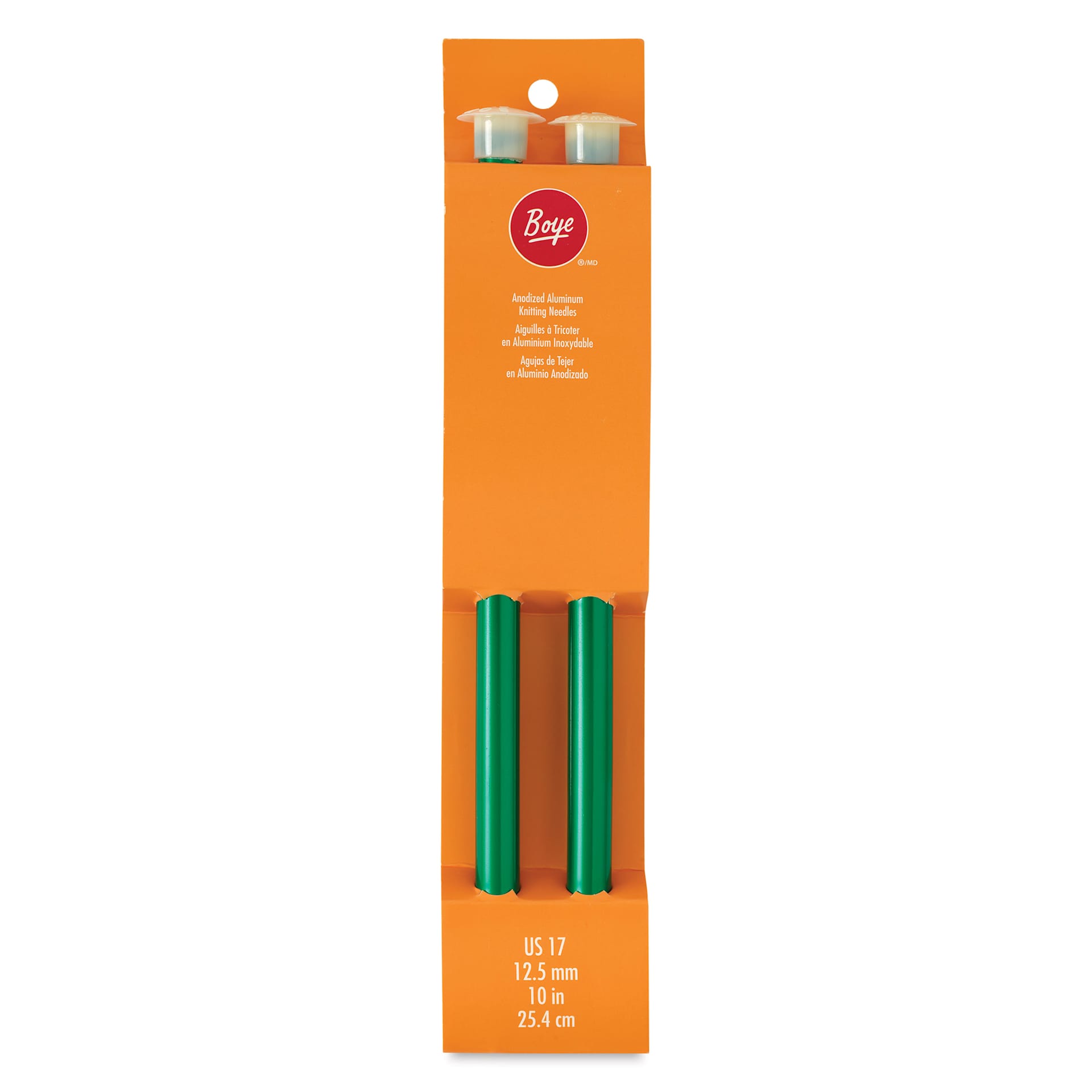 Boye Aluminum Knitting Needles - US 17, 10" - front of packaging