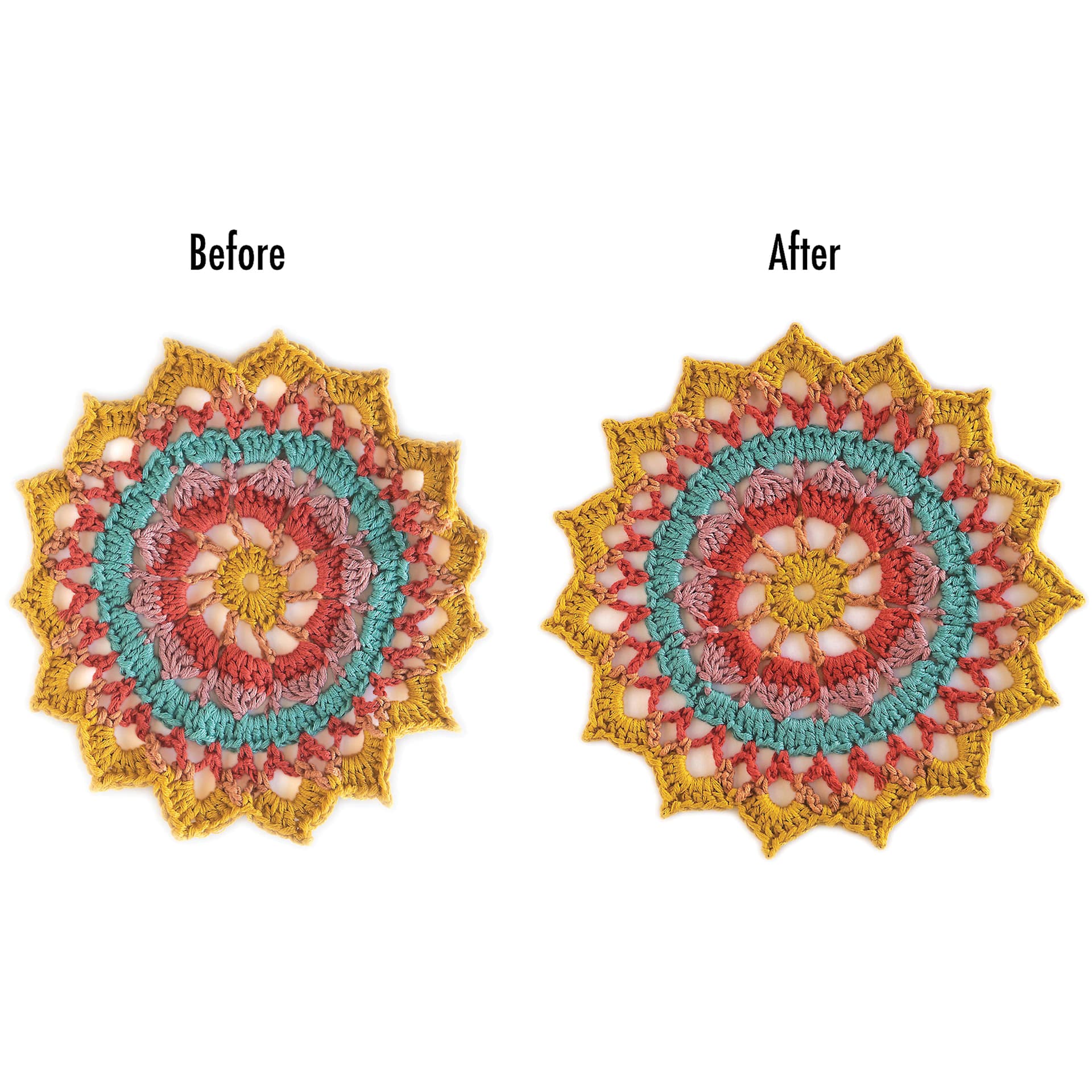 Boye Interlocking Blocking Board - Circle Print - before and after using circle print blocking board