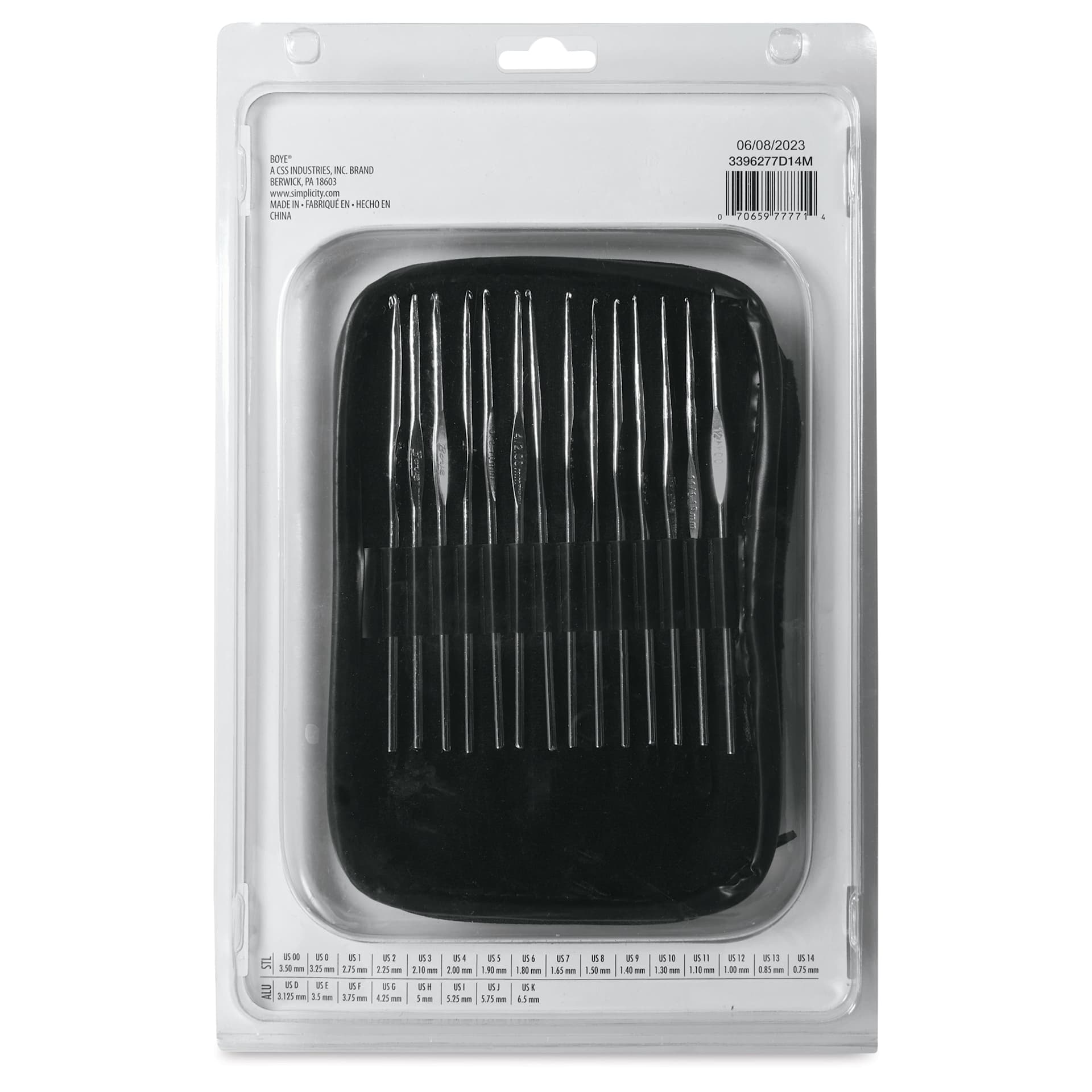 Boye CrochetMaster Crochet Hooks with Case - back of packaging