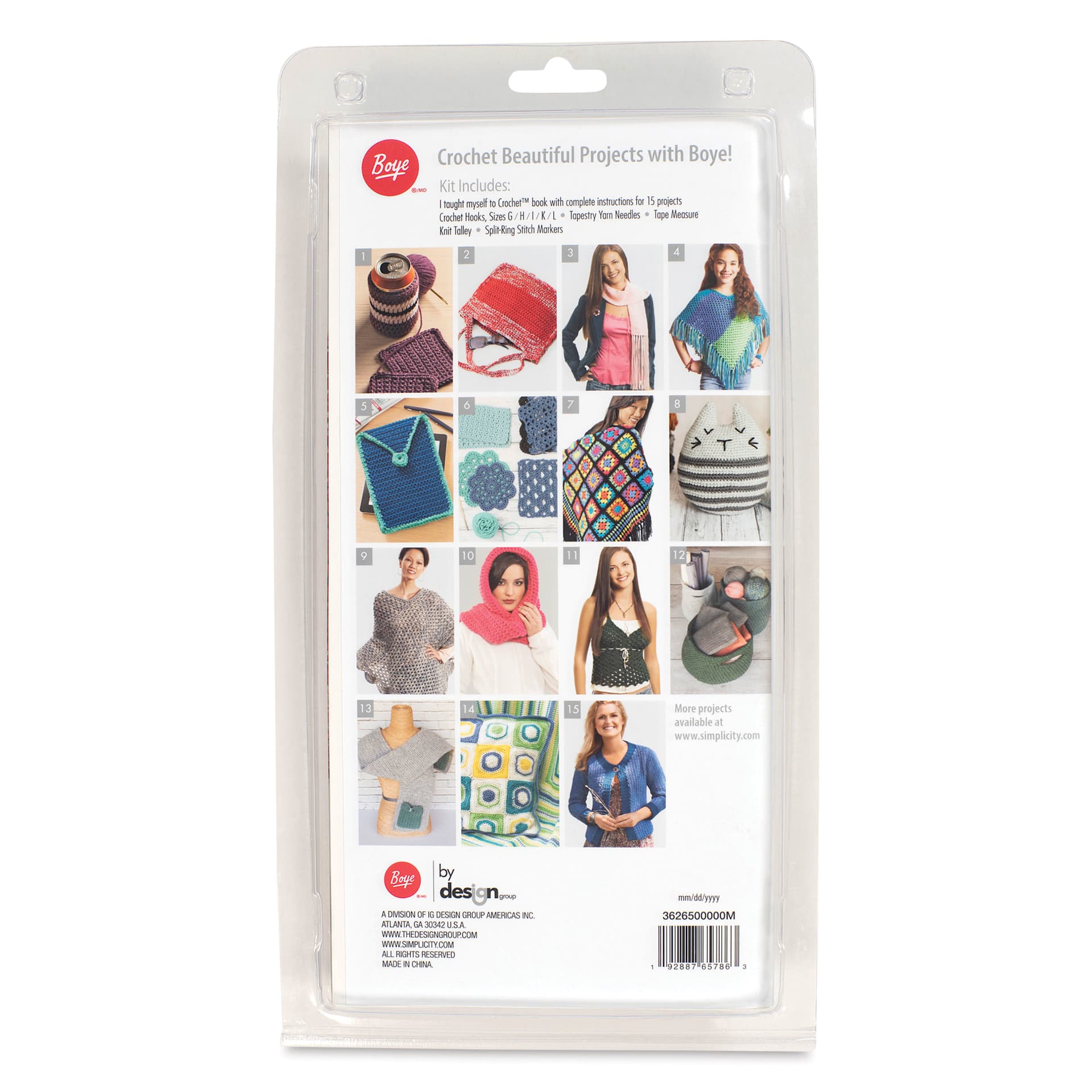 Boye I Taught Myself to Crochet Kit - Set of 30 - back of packaging