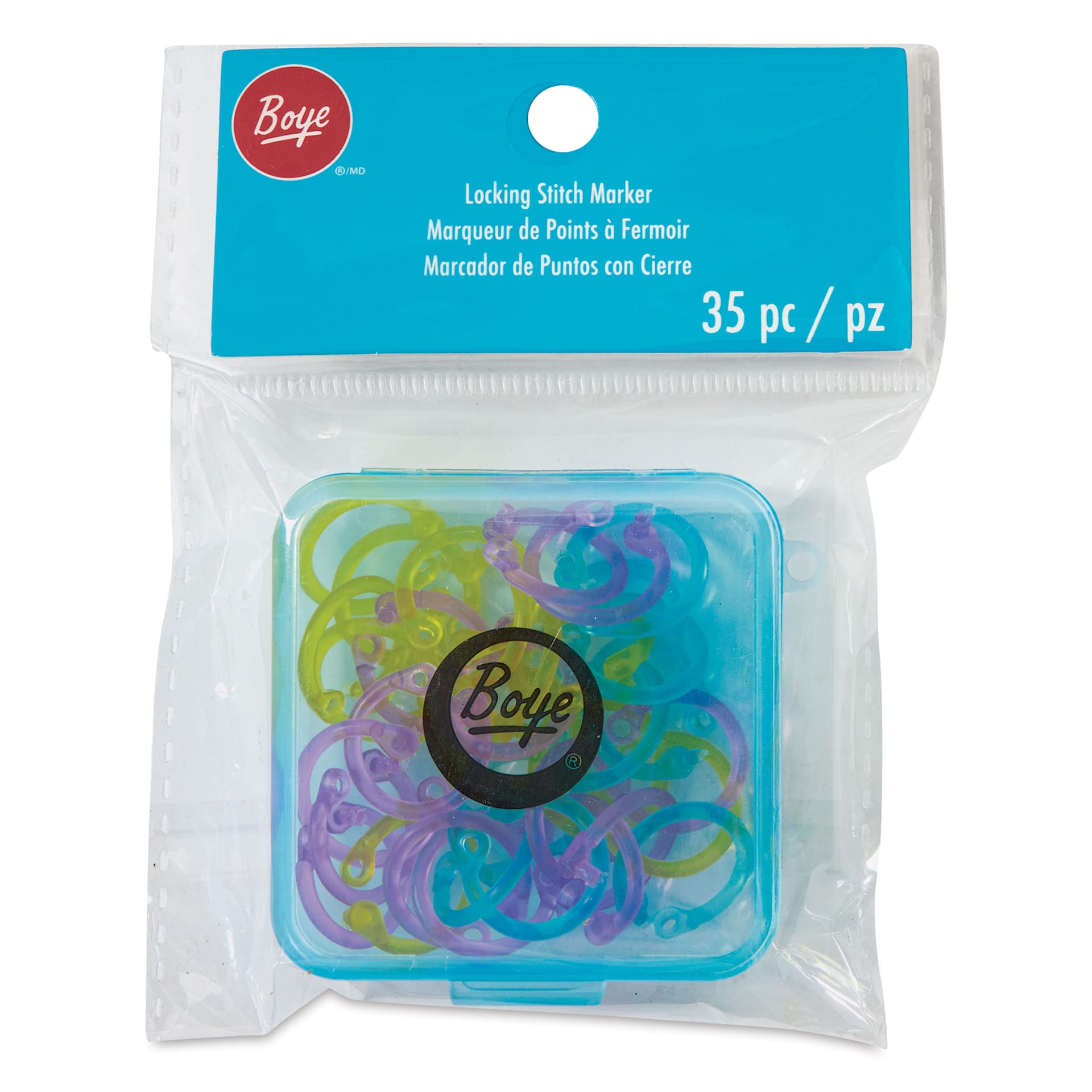 Boye Locking Stitch Markers - Assorted Colors, Pkg of 35 - front of packaging