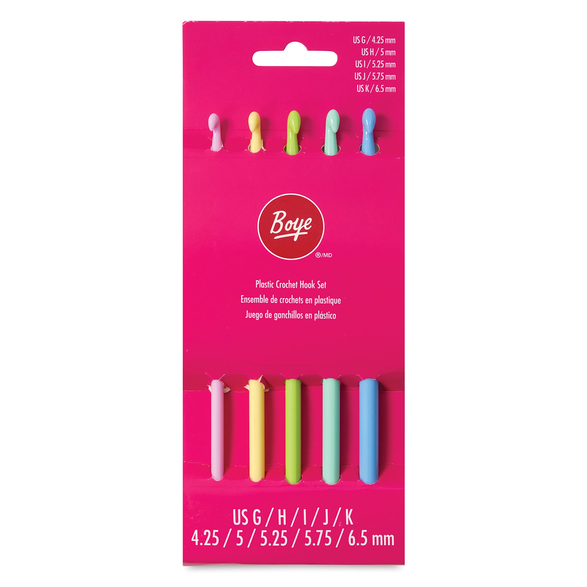 Boye Plastic Crochet Hook - Set of 5, US G/H/I/J/K - front of packaging