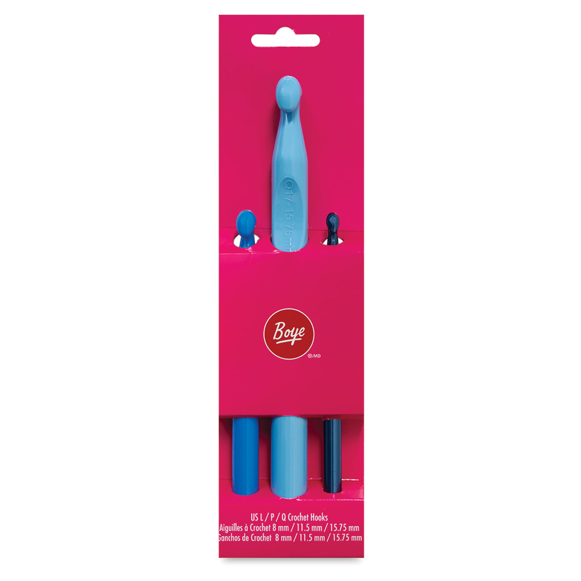 Boye Plastic Crochet Hook - Set of 3, US L/P/Q - front of packaging