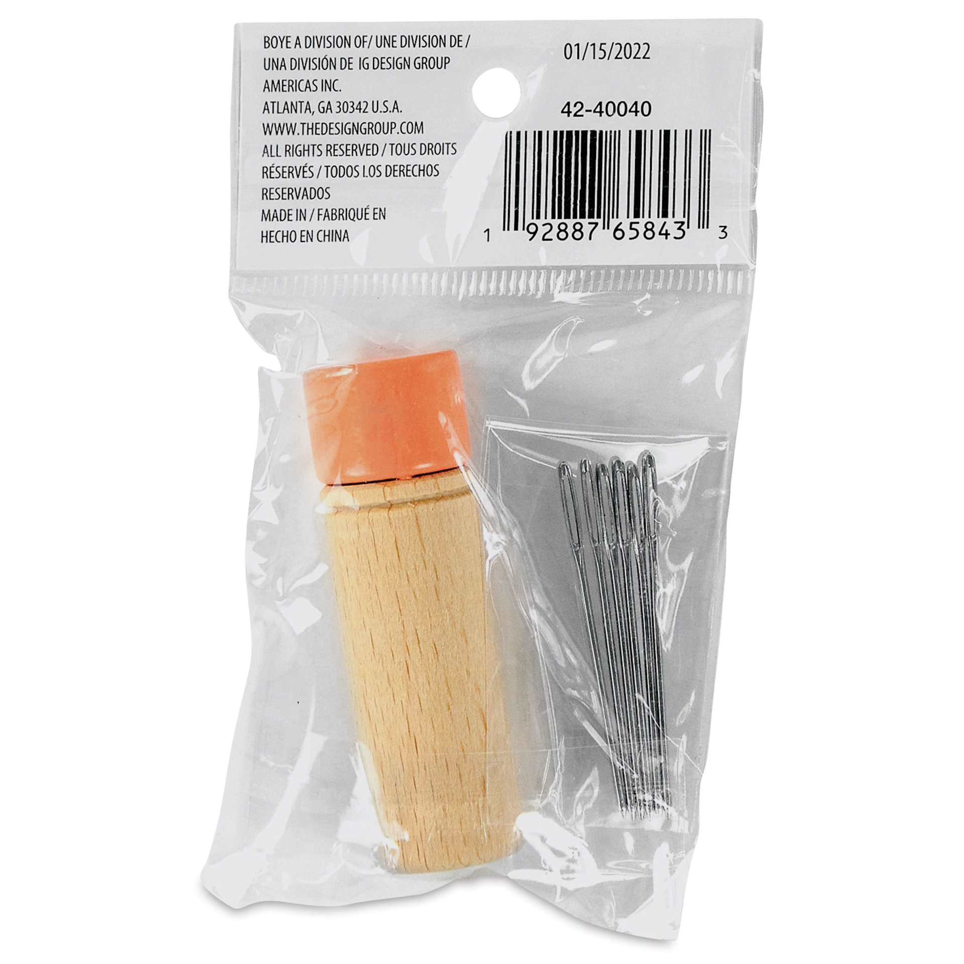Boye Wood Container & Yarn Needles - Pkg of 6 Needles, Coral Lid - back of packaging