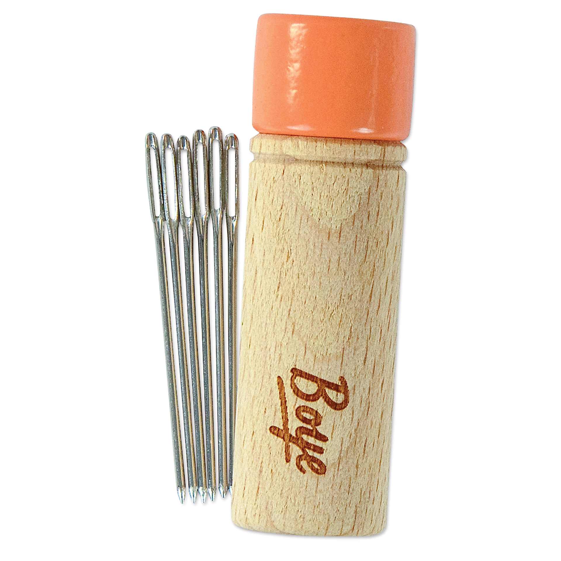 Boye Wood Container & Yarn Needles - Pkg of 6 Needles, Coral Lid