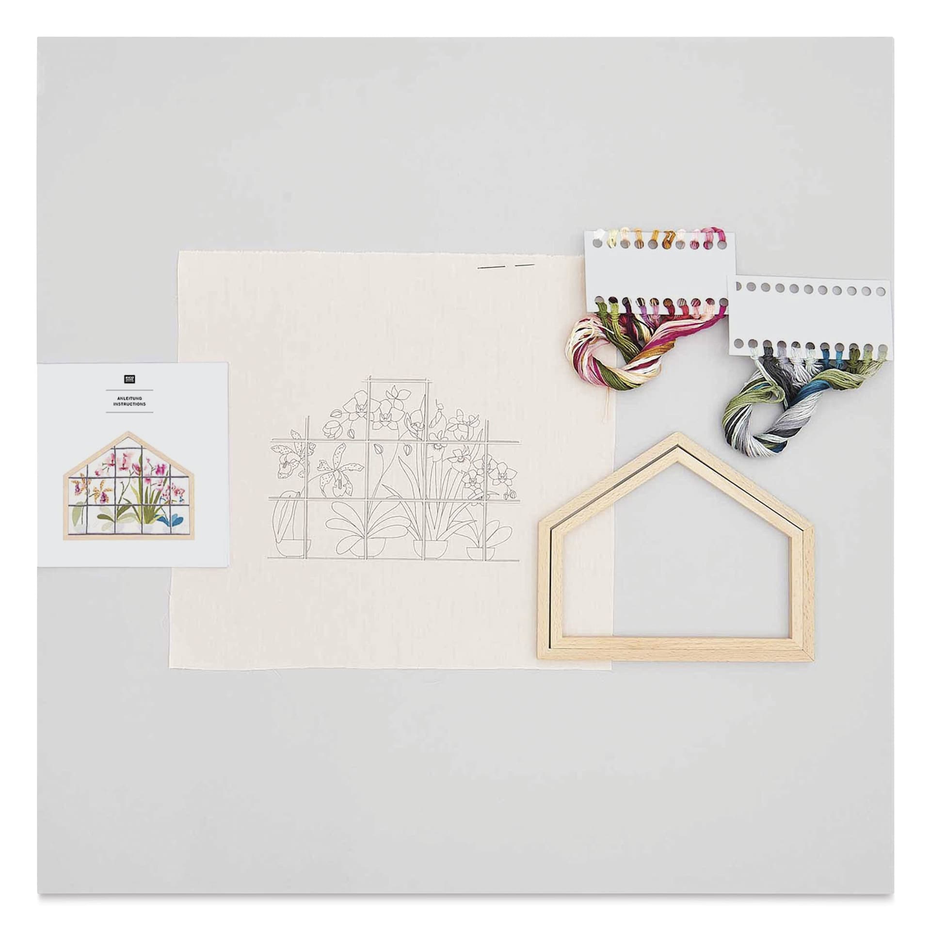 Rico Design Embroidery House Kit - Orchids - contents