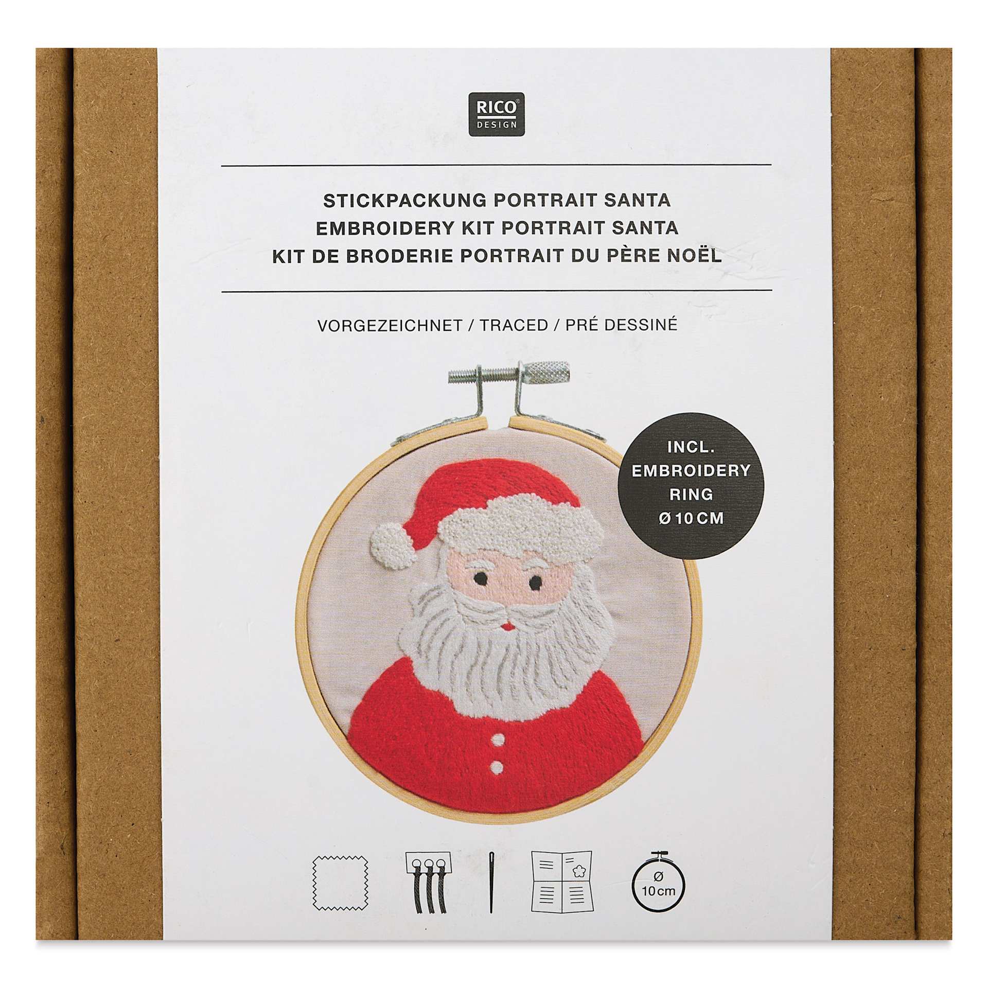Rico Design Embroidery Kits - Santa Portrait front of packaging