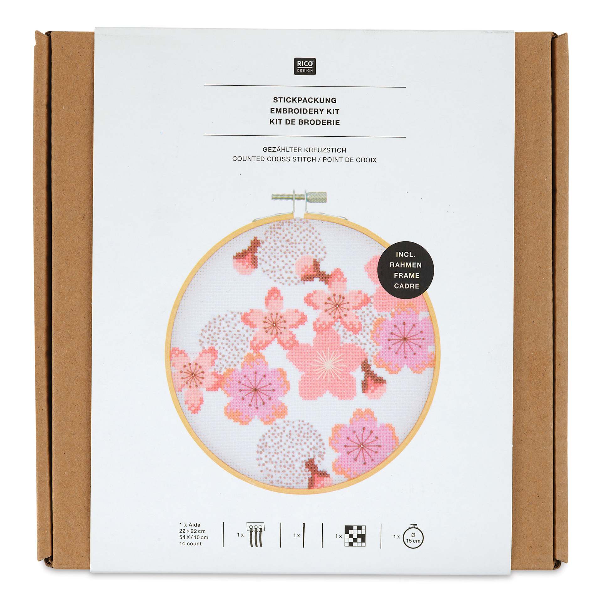 Rico Design Counted Cross Stitch Kit - Cherry Blossom, 15 cm - front of packaging