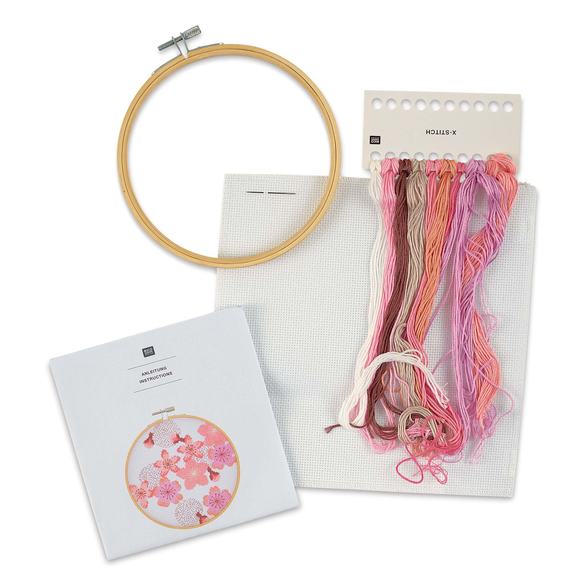 Rico Design Counted Cross Stitch Kit - Cherry Blossom, 15 cm - contents